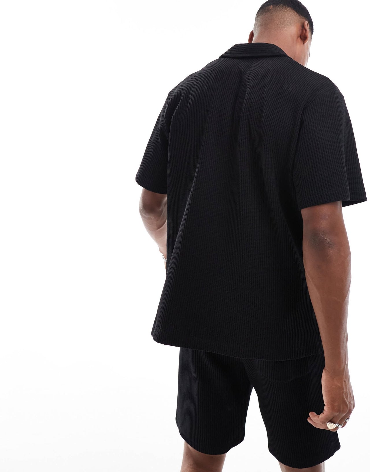 Selected co - ord waffle revere collar shirt in black - ASOS Sample Sale EU Store