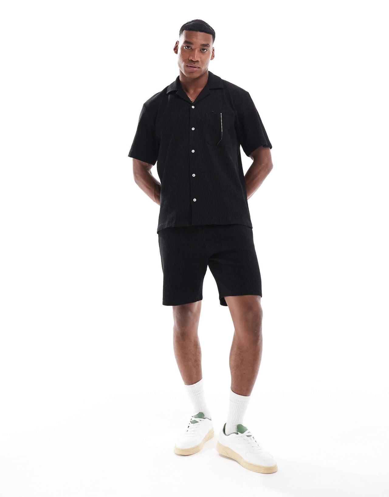 Selected co - ord waffle revere collar shirt in black - ASOS Sample Sale EU Store