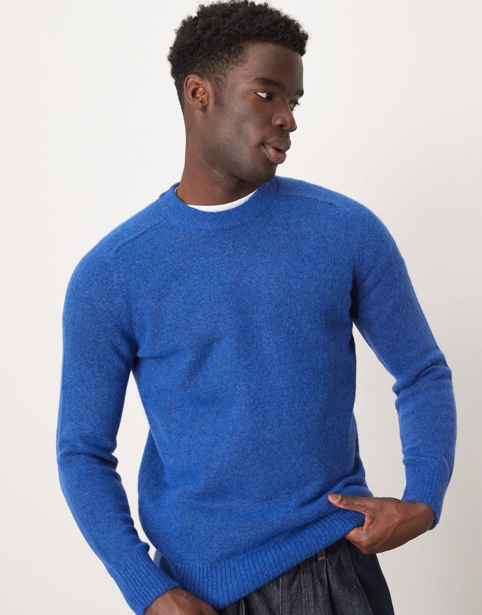 Selected crew neck fluffy alpaca knitted jumper in blue - ASOS Sample Sale EU Store