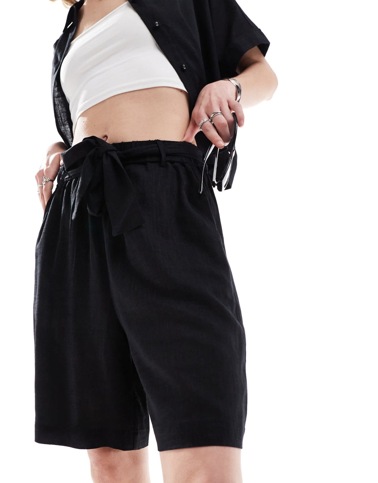 Selected Gulia high waist linen blend shorts co - ord in black - ASOS Sample Sale EU Store
