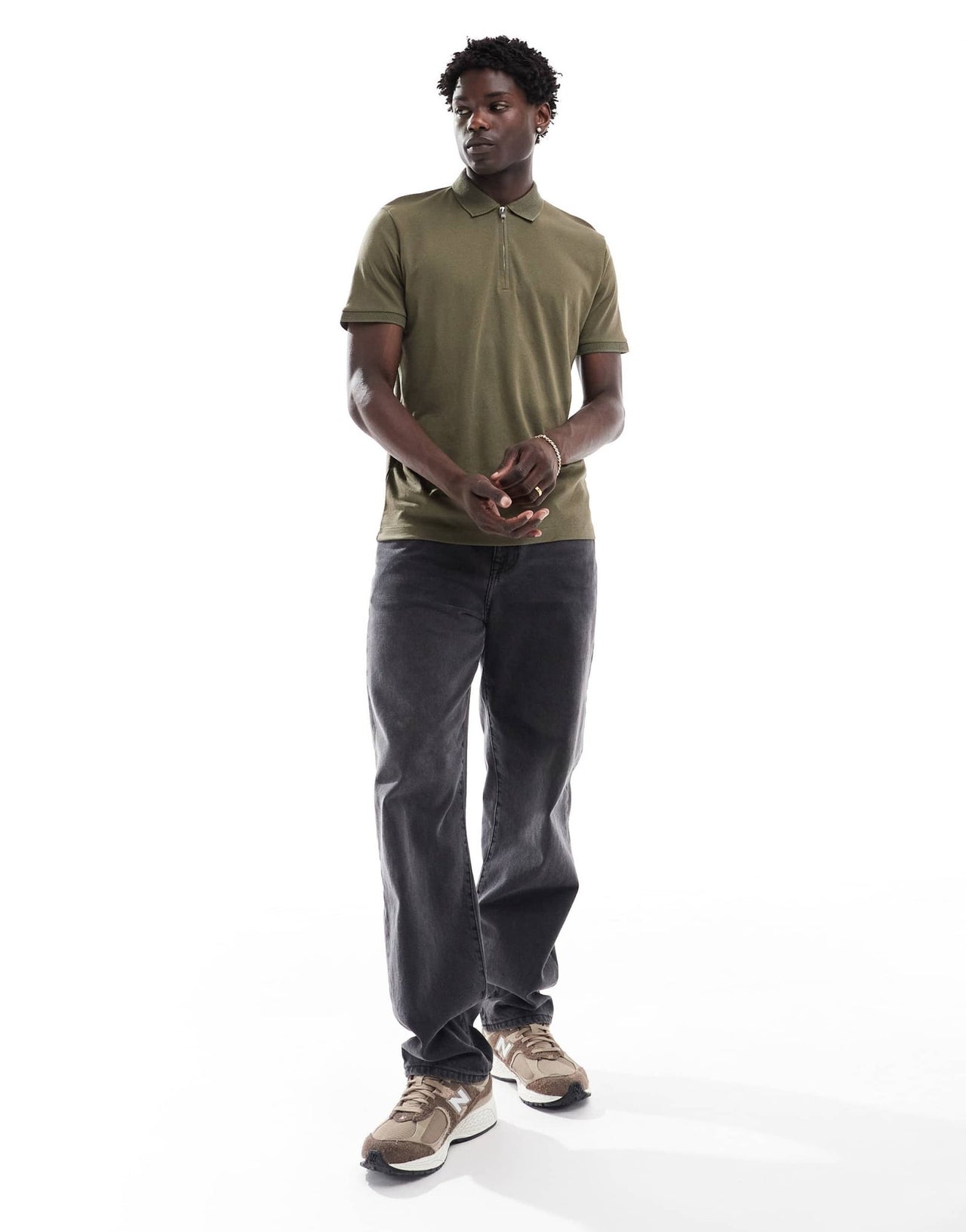 Selected half zip polo shirt in olive green - ASOS Sample Sale EU Store