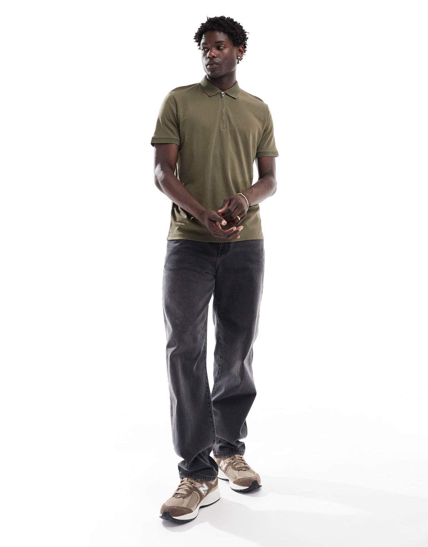 Selected half zip polo shirt in olive green - ASOS Sample Sale EU Store