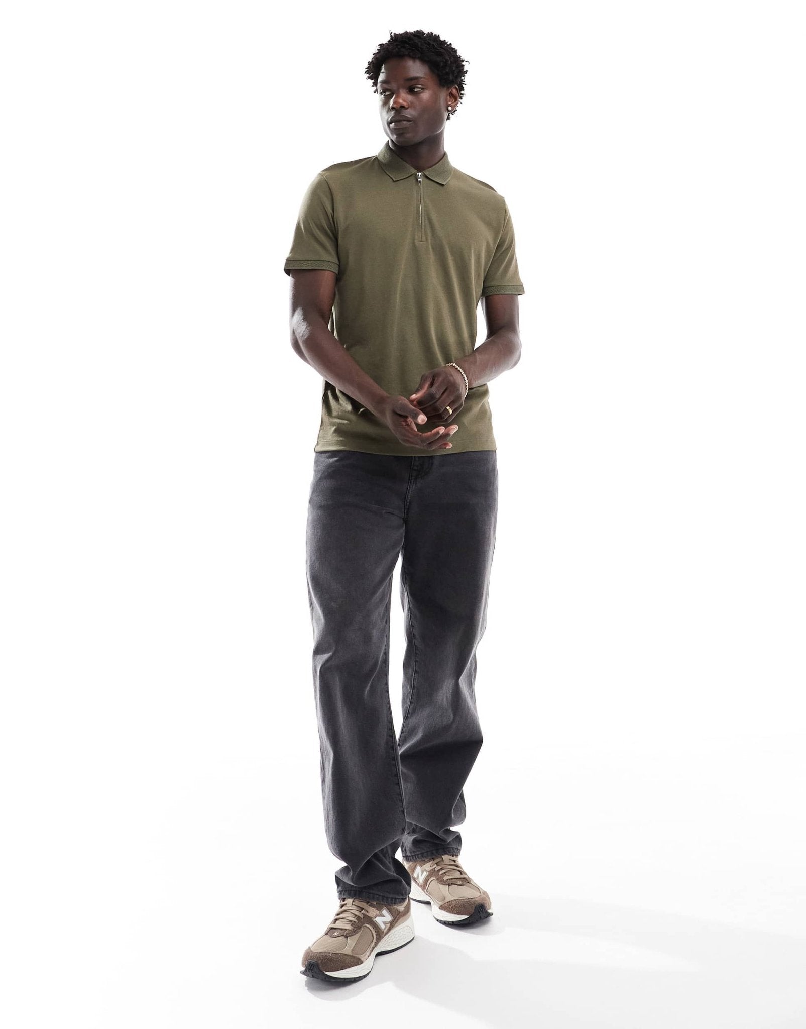 Selected half zip polo shirt in olive green - ASOS Sample Sale EU Store