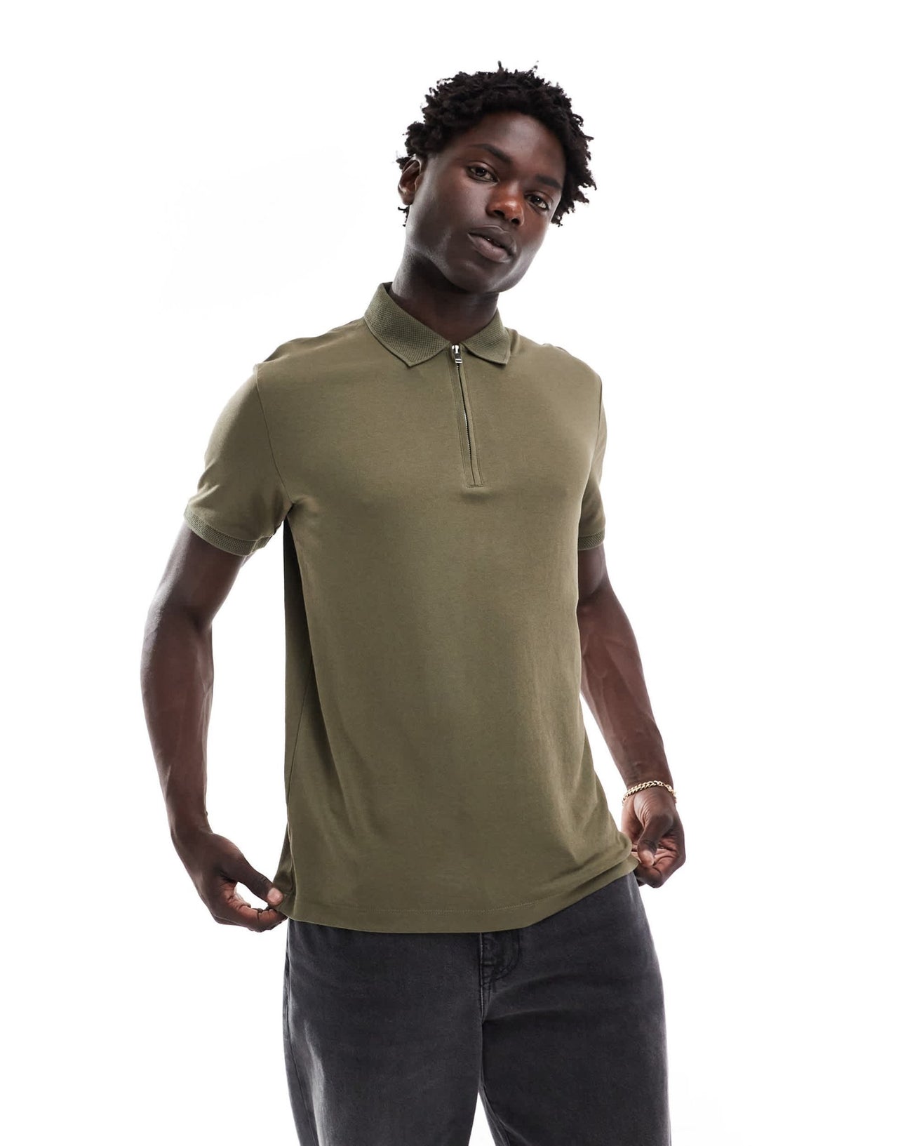 Selected half zip polo shirt in olive green - ASOS Sample Sale EU Store