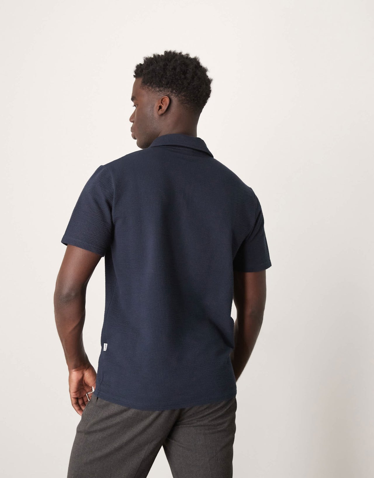 Selected half zip seersucker polo shirt in navy - ASOS Sample Sale EU Store
