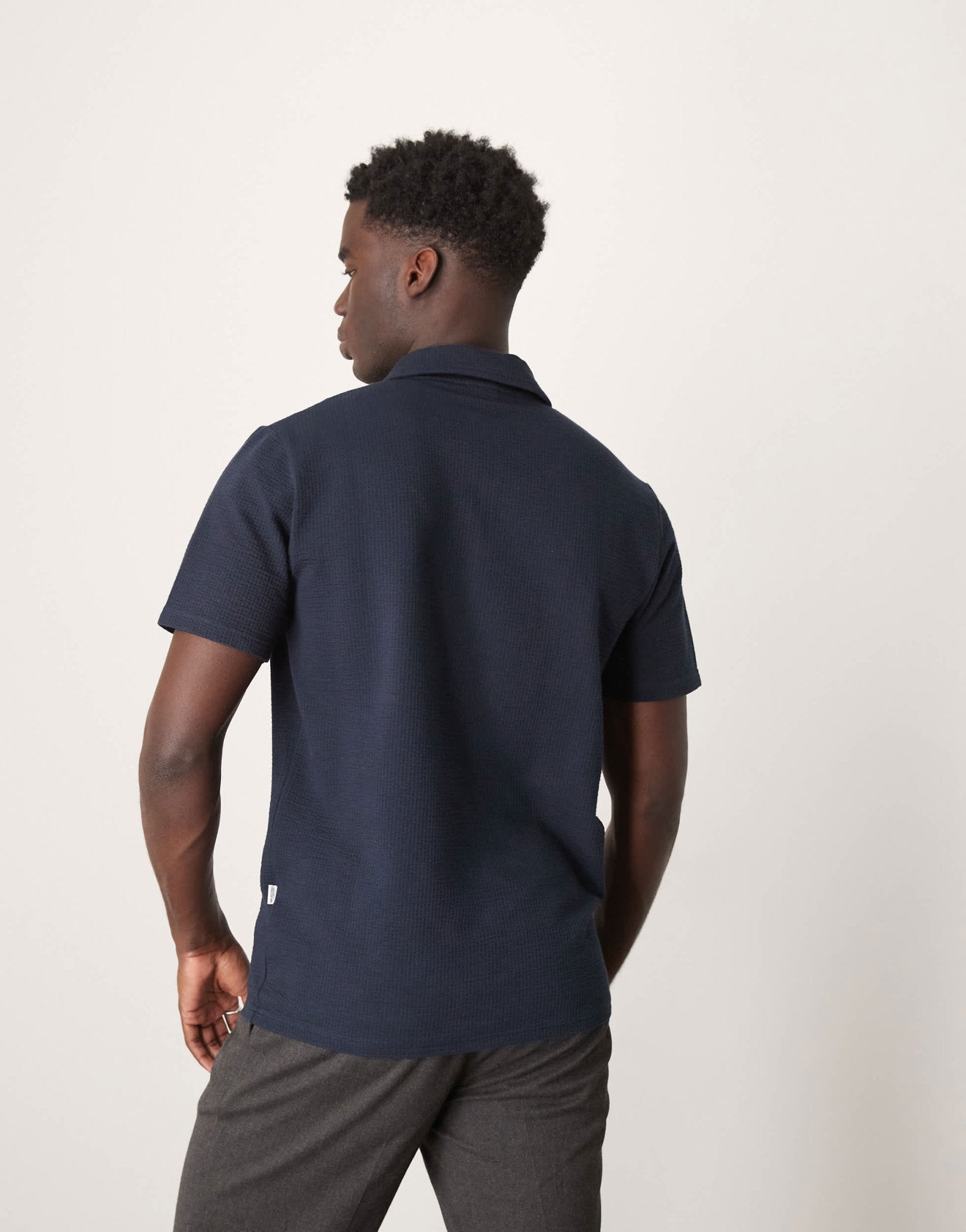 Selected half zip seersucker polo shirt in navy - ASOS Sample Sale EU Store