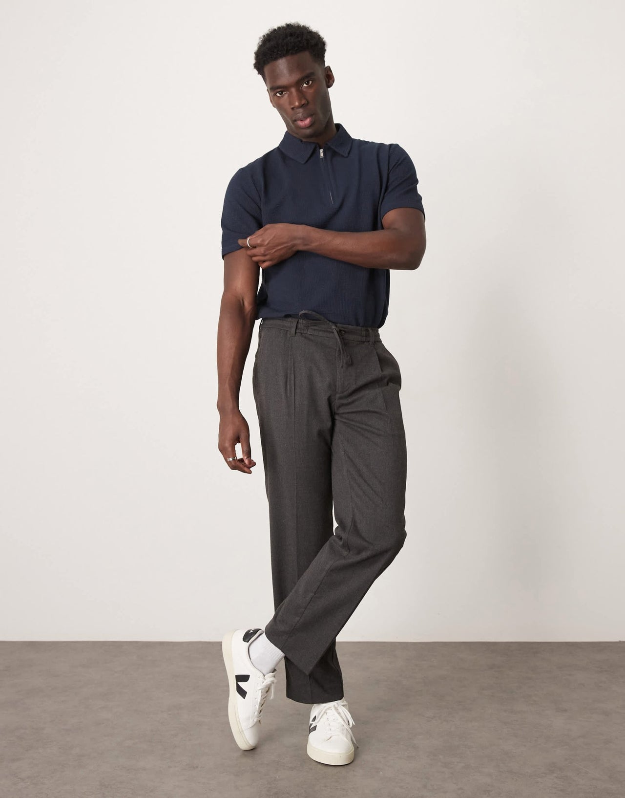 Selected half zip seersucker polo shirt in navy - ASOS Sample Sale EU Store