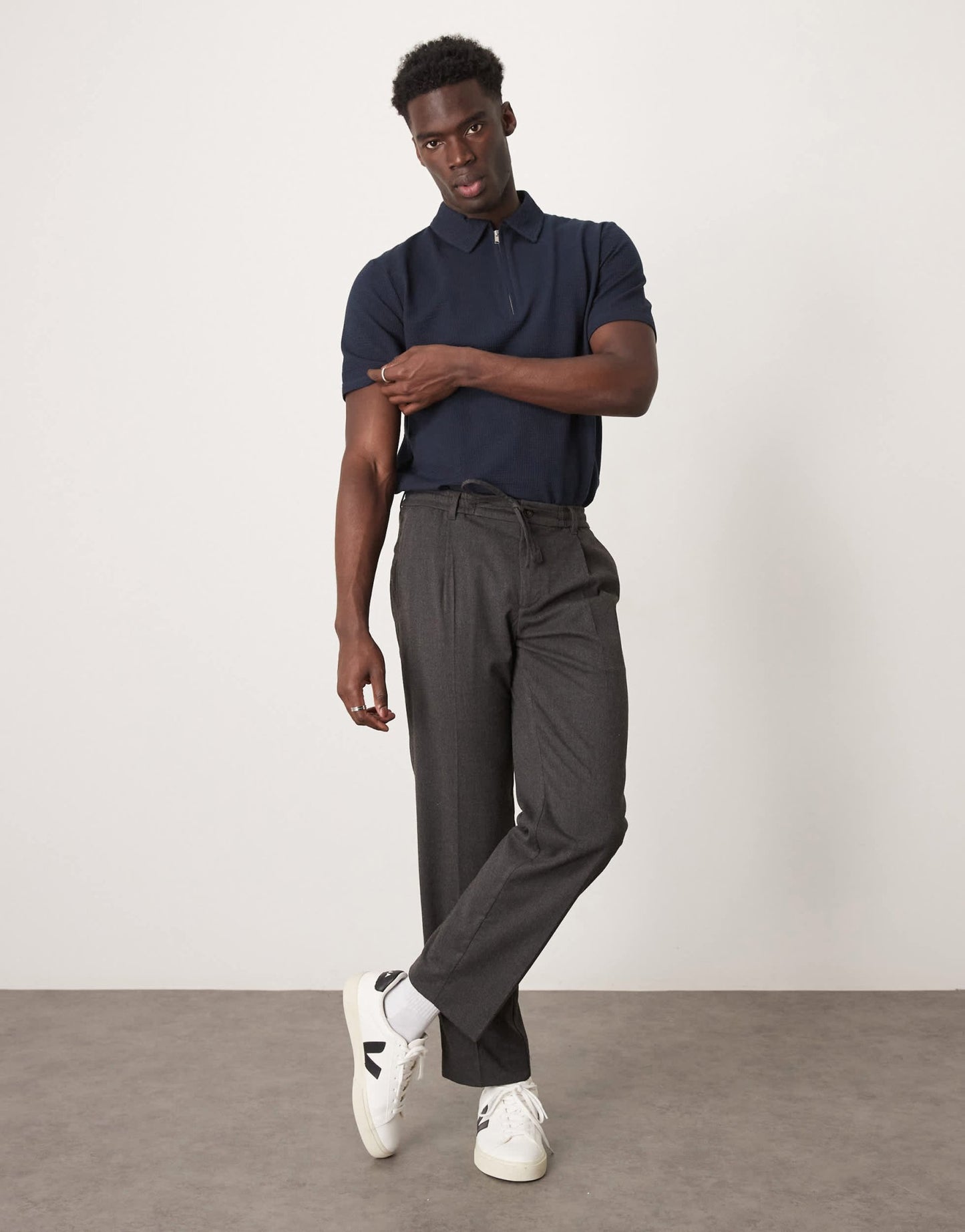 Selected half zip seersucker polo shirt in navy - ASOS Sample Sale EU Store