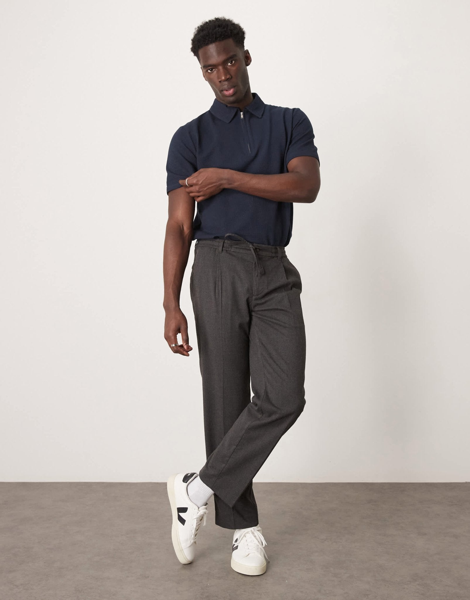 Selected half zip seersucker polo shirt in navy - ASOS Sample Sale EU Store