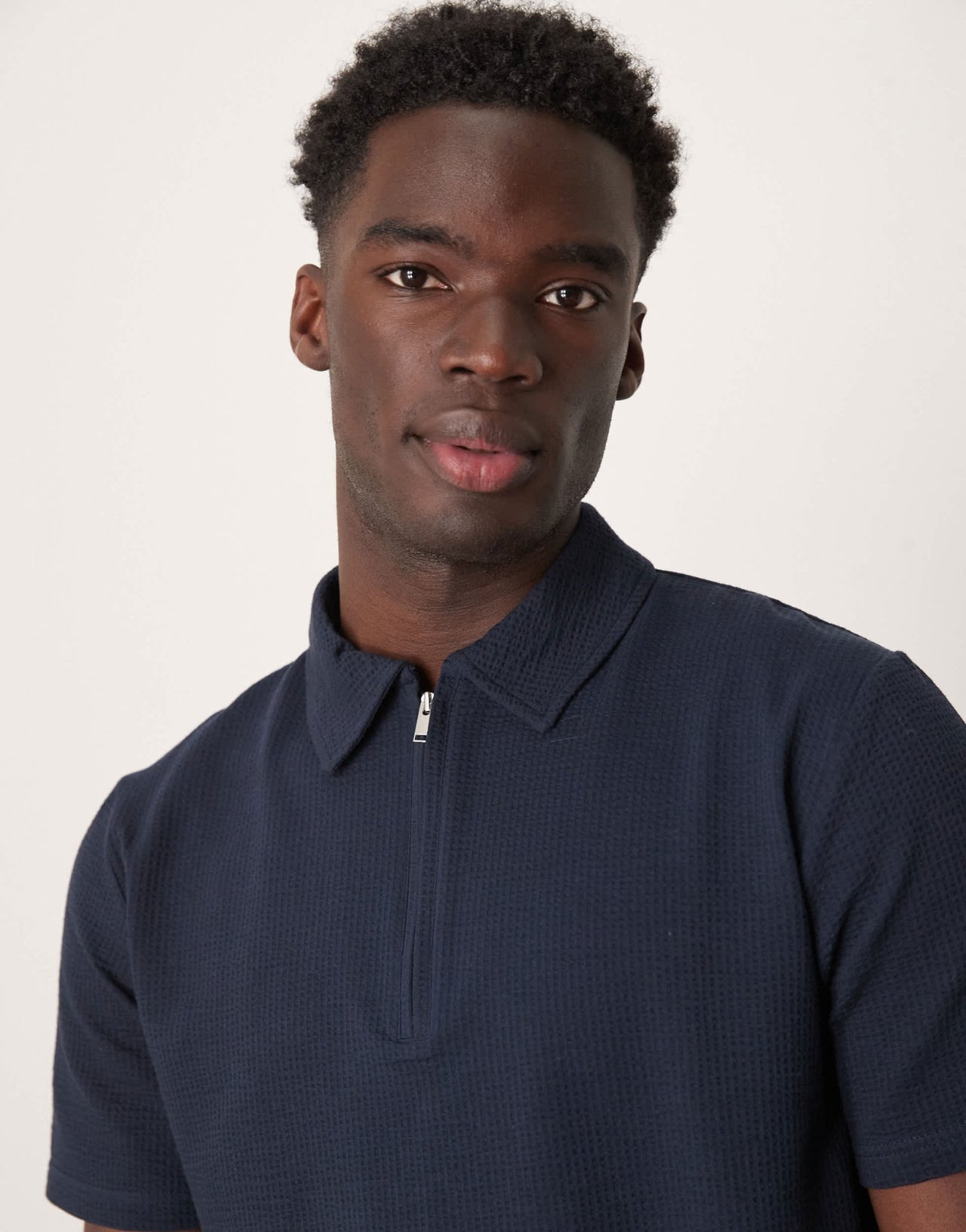 Selected half zip seersucker polo shirt in navy - ASOS Sample Sale EU Store
