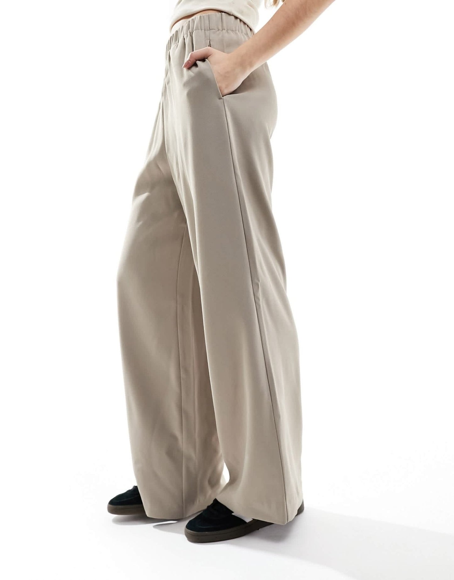 Selected high waist wide fit trousers in beige - ASOS Sample Sale EU Store