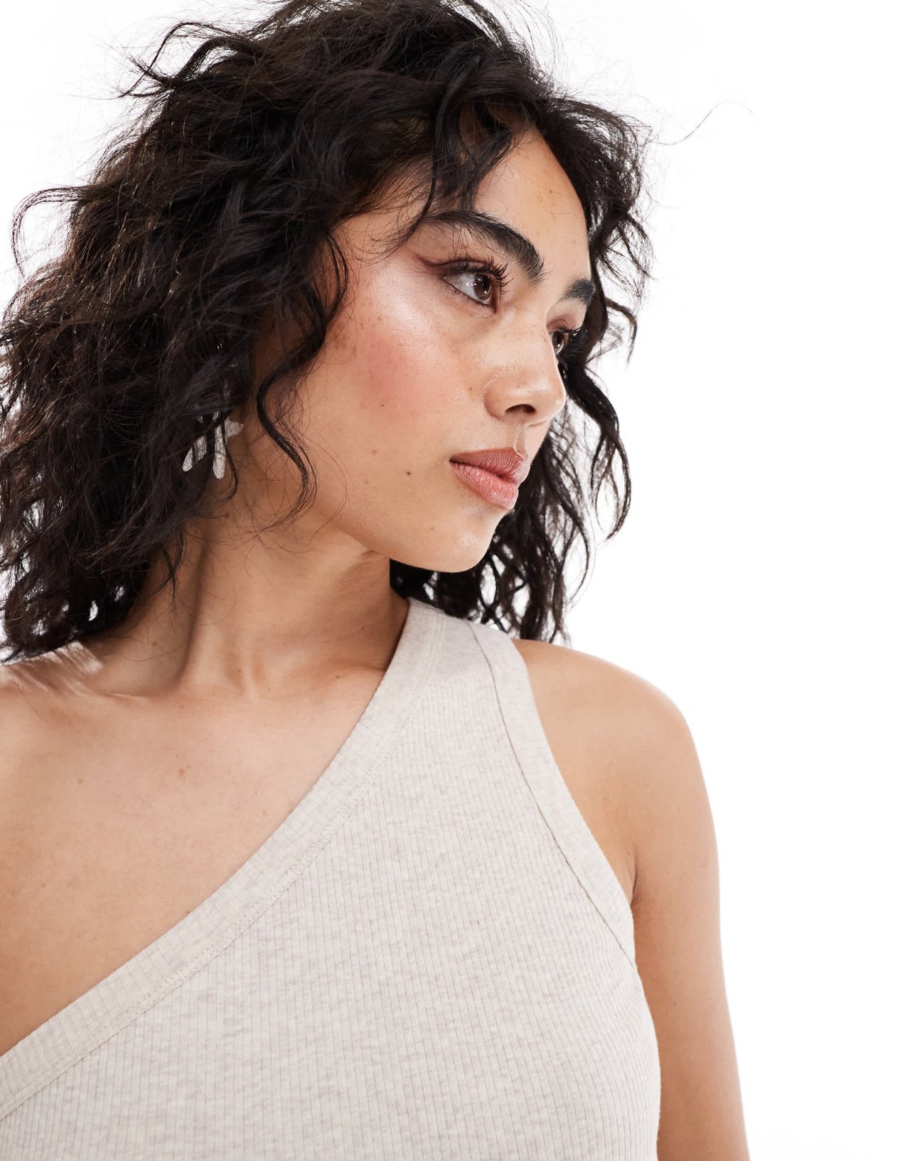 Selected jersey one shoulder top in beige melange - ASOS Sample Sale EU Store