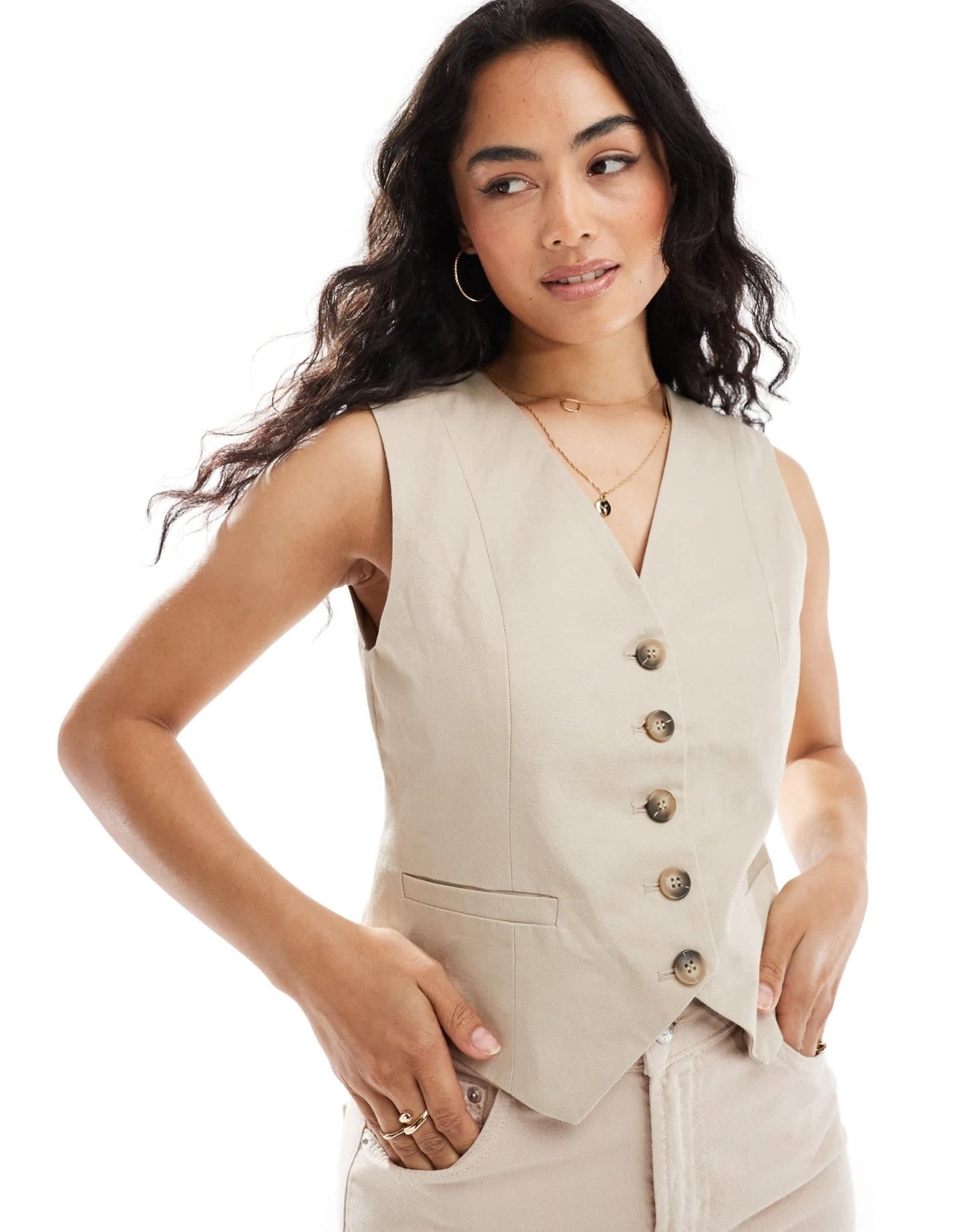 Selected linen touch waist coat in beige - ASOS Sample Sale EU Store