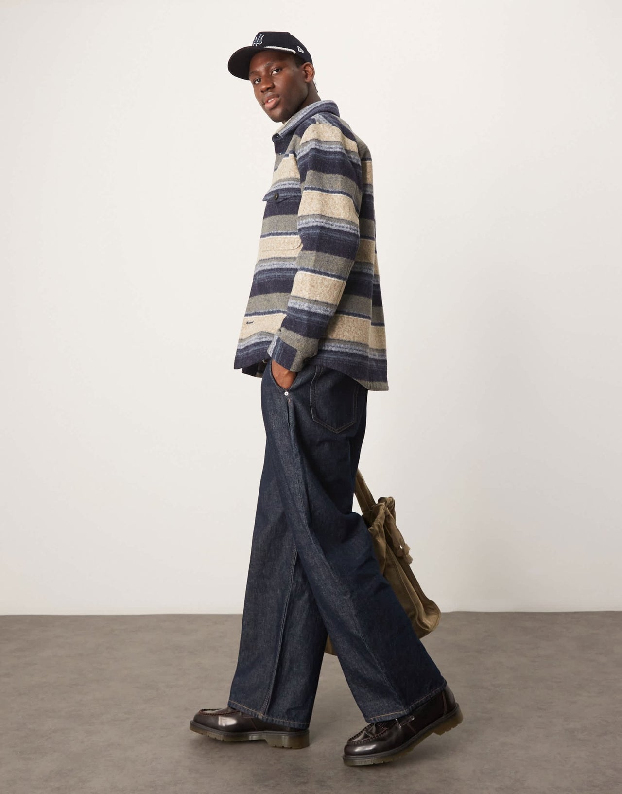 Selected overshirt shacket in cream navy stripe with pockets - ASOS Sample Sale EU Store
