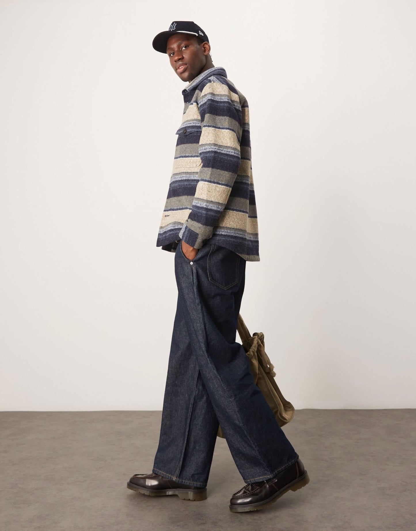 Selected overshirt shacket in cream navy stripe with pockets - ASOS Sample Sale EU Store