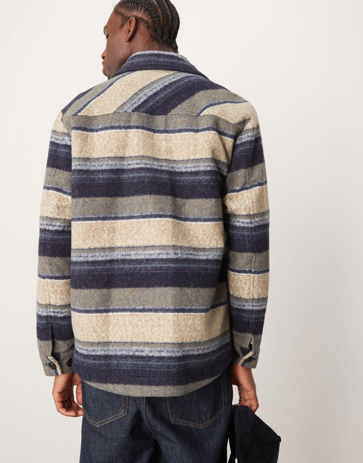 Selected overshirt shacket in cream navy stripe with pockets - ASOS Sample Sale EU Store