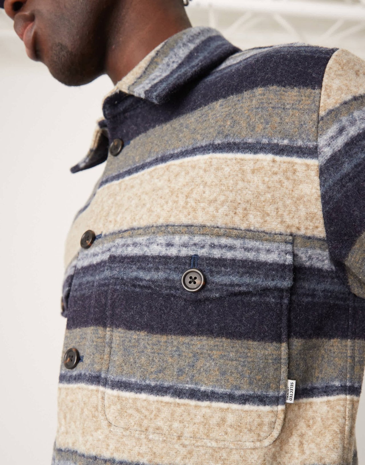 Selected overshirt shacket in cream navy stripe with pockets - ASOS Sample Sale EU Store