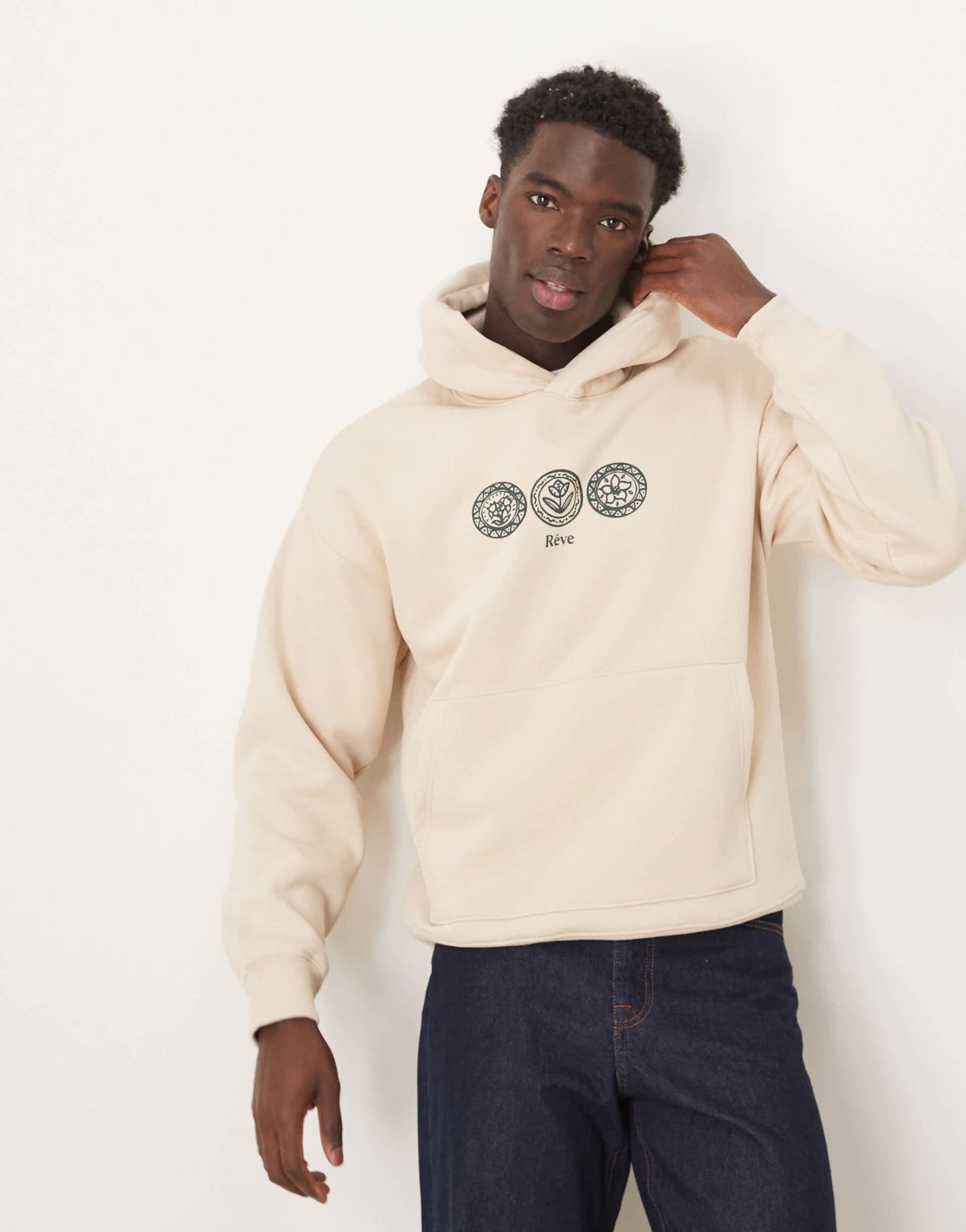 Selected oversized hoodie in beige with central print - ASOS Sample Sale EU Store