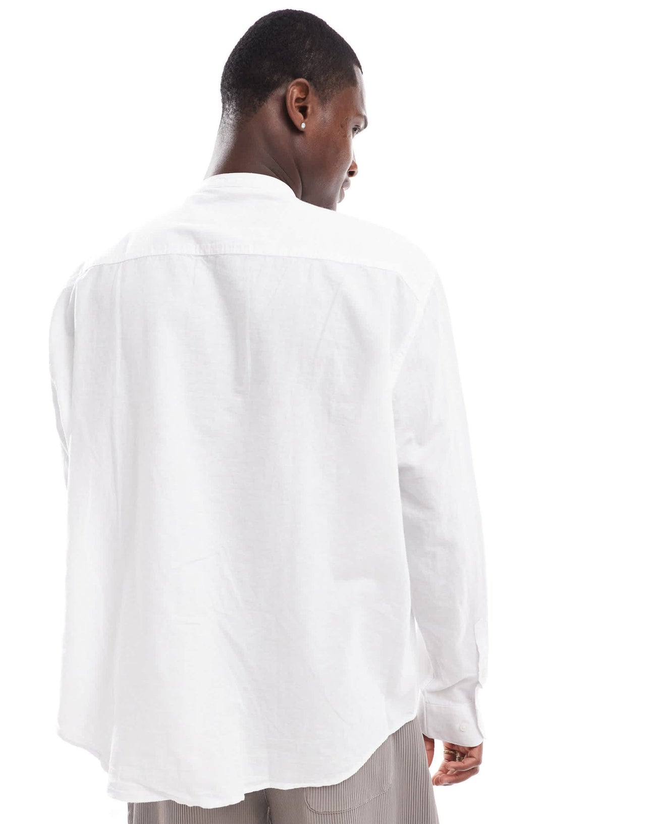 Selected oversized linen mix grandad collar shirt in white - ASOS Sample Sale EU Store
