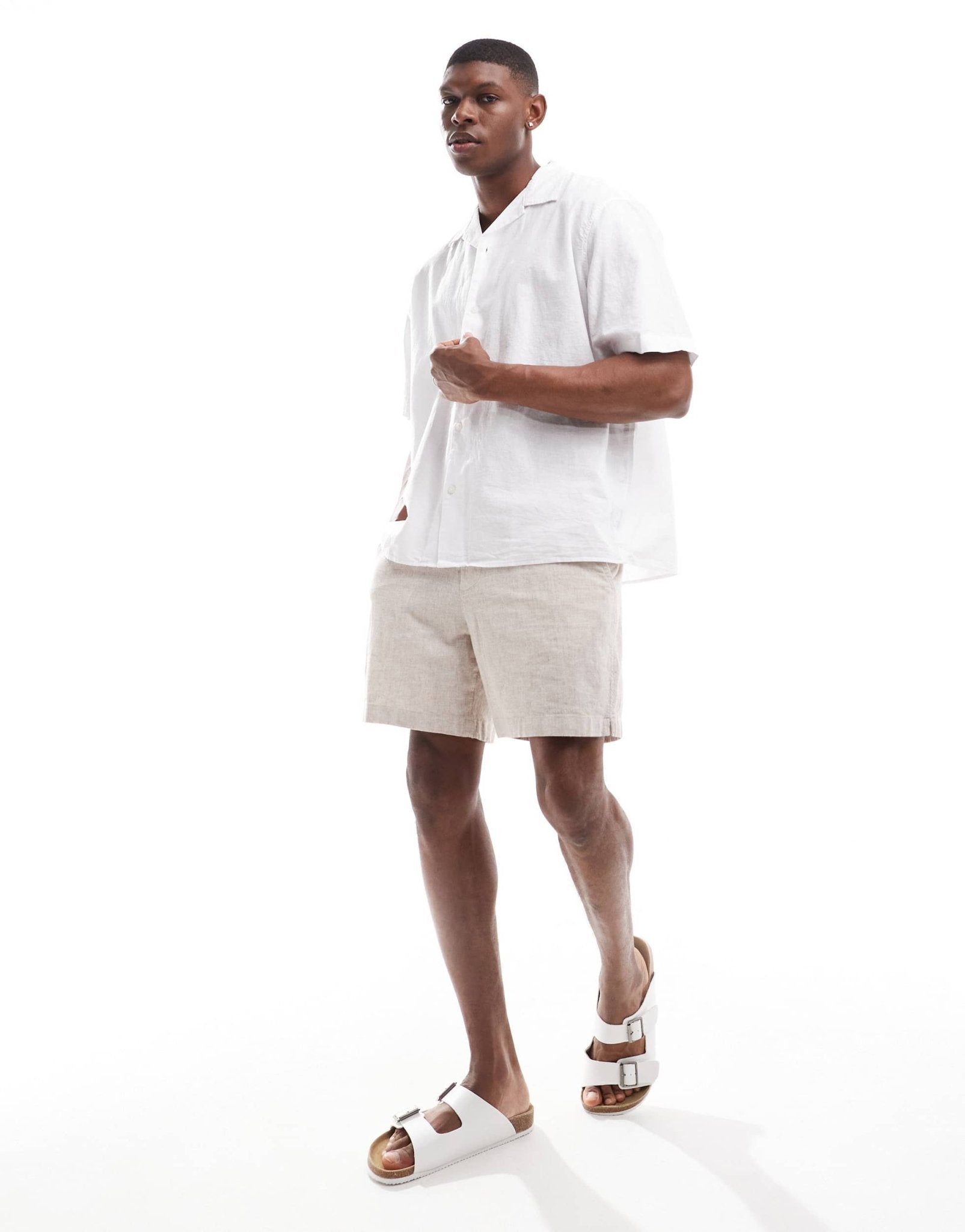 Selected oversized linen mix revere collar shirt in white - ASOS Sample Sale EU Store