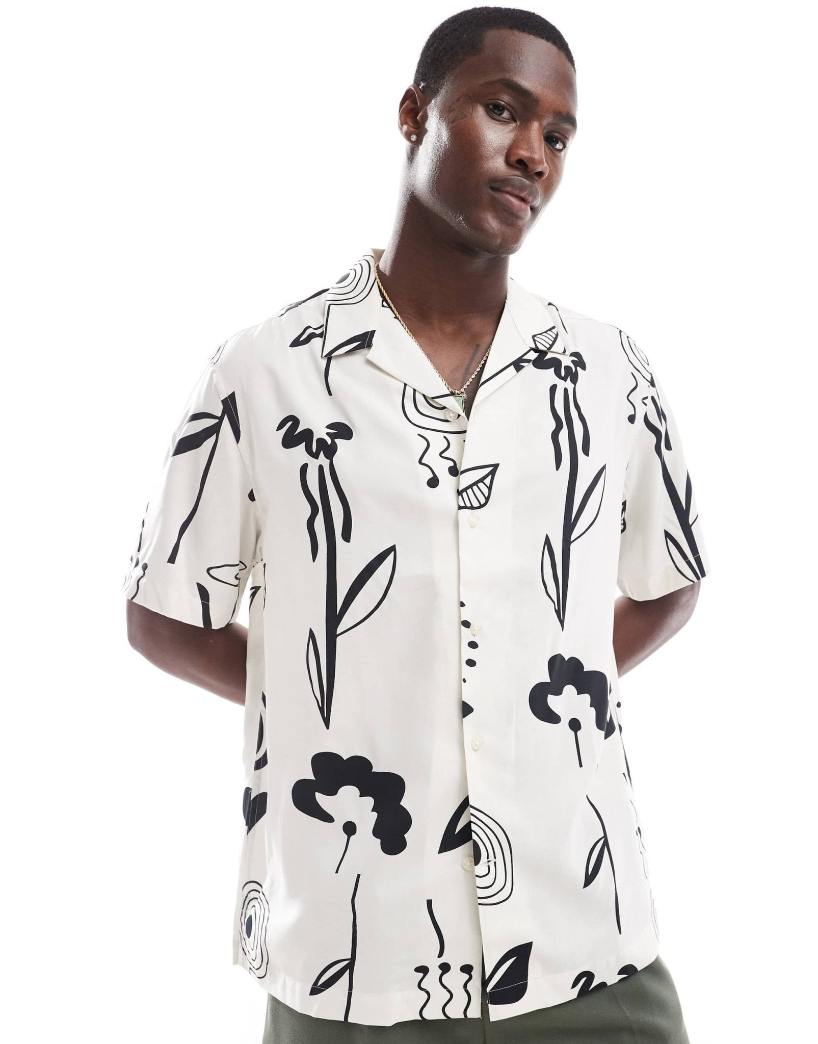 Selected oversized revere collar shirt with art print in white - ASOS Sample Sale EU Store