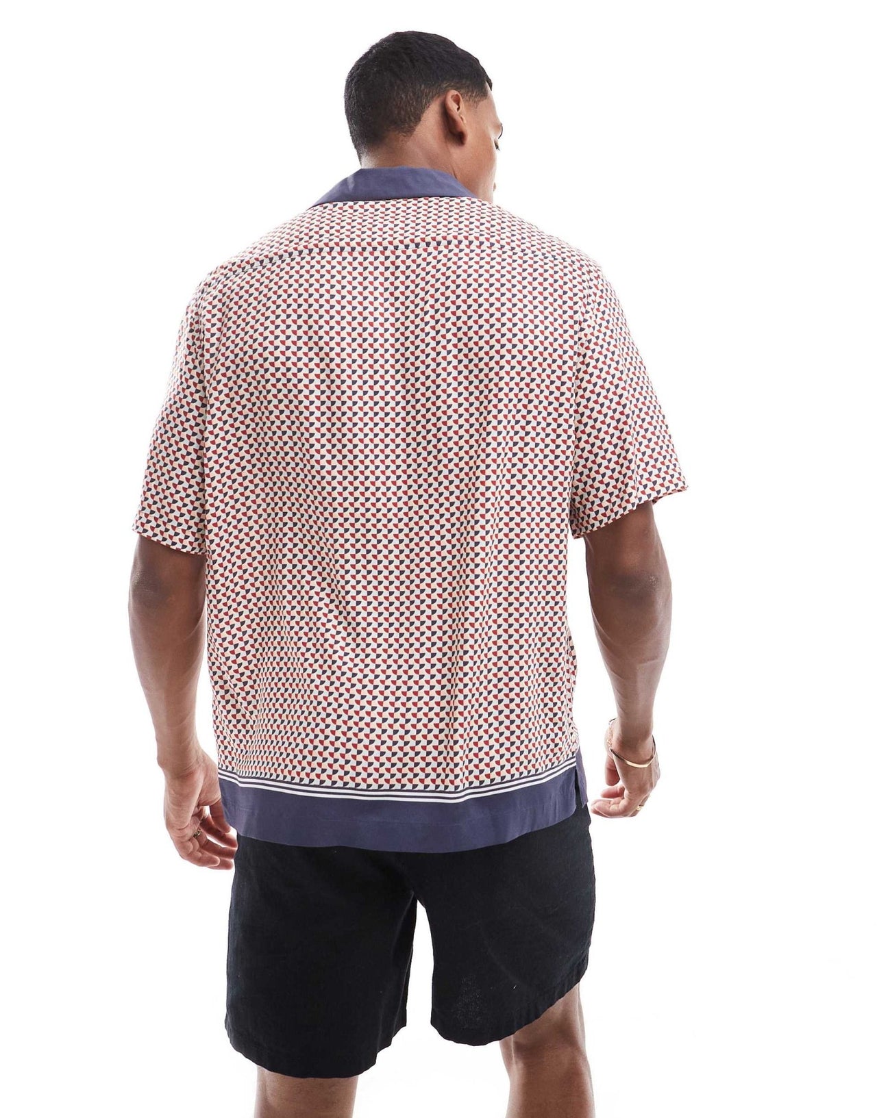 Selected oversized revere collar shirt with boarder print in navy - ASOS Sample Sale EU Store
