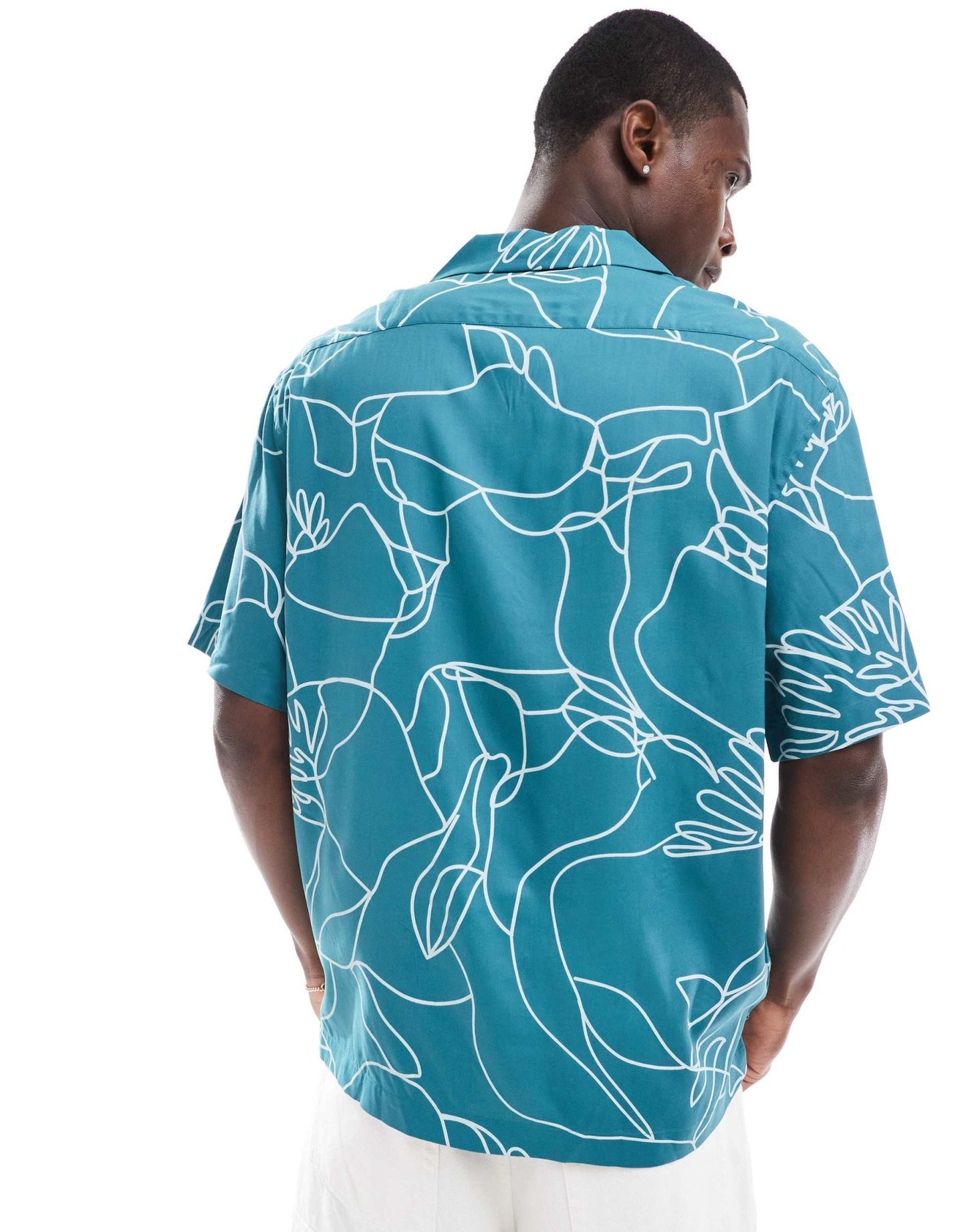 Selected oversized revere collar shirt with floral line print in green - ASOS Sample Sale EU Store