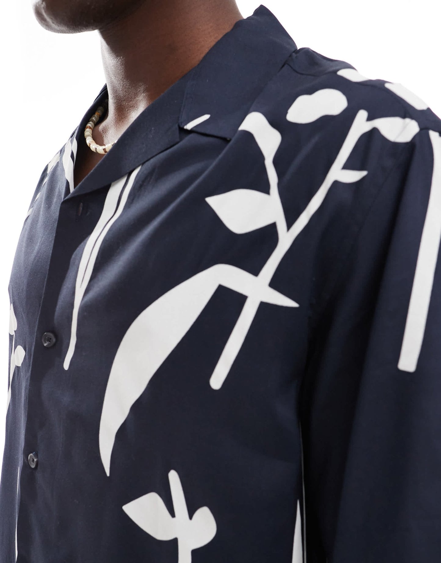 Selected oversized revere collar shirt with leaf print in navy - ASOS Sample Sale EU Store