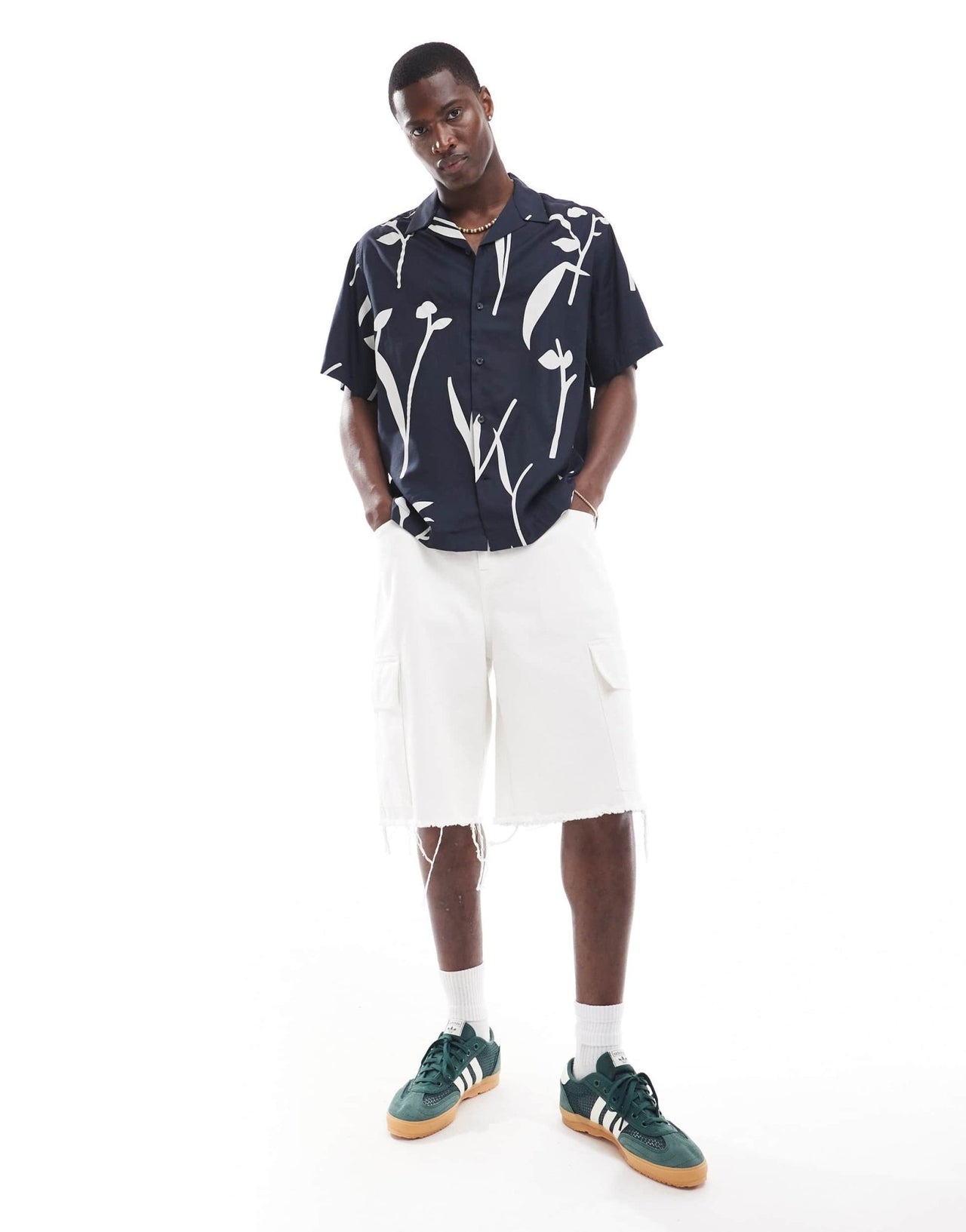 Selected oversized revere collar shirt with leaf print in navy - ASOS Sample Sale EU Store