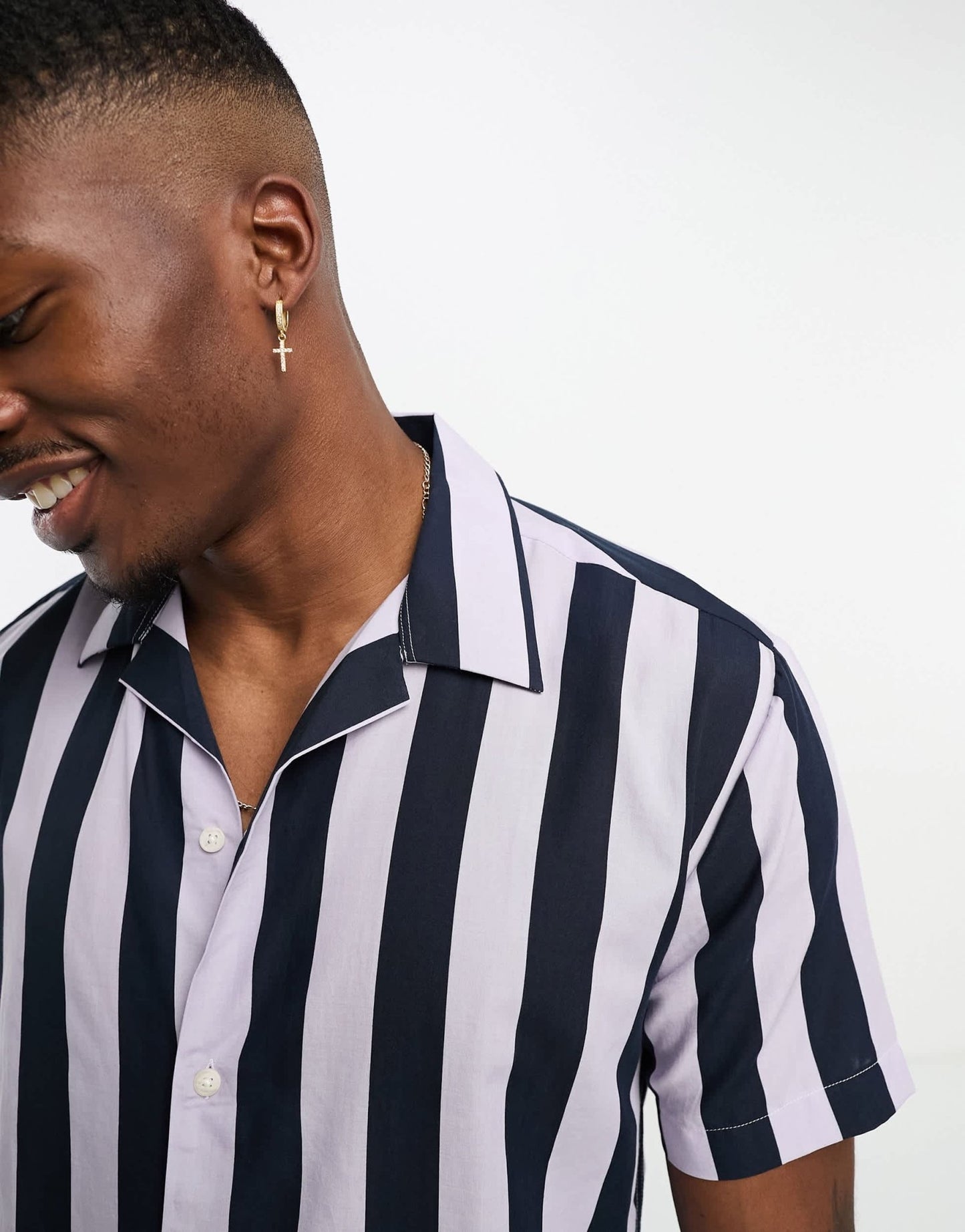 Selected revere collar shirt in navy lilac stripe - ASOS Sample Sale EU Store