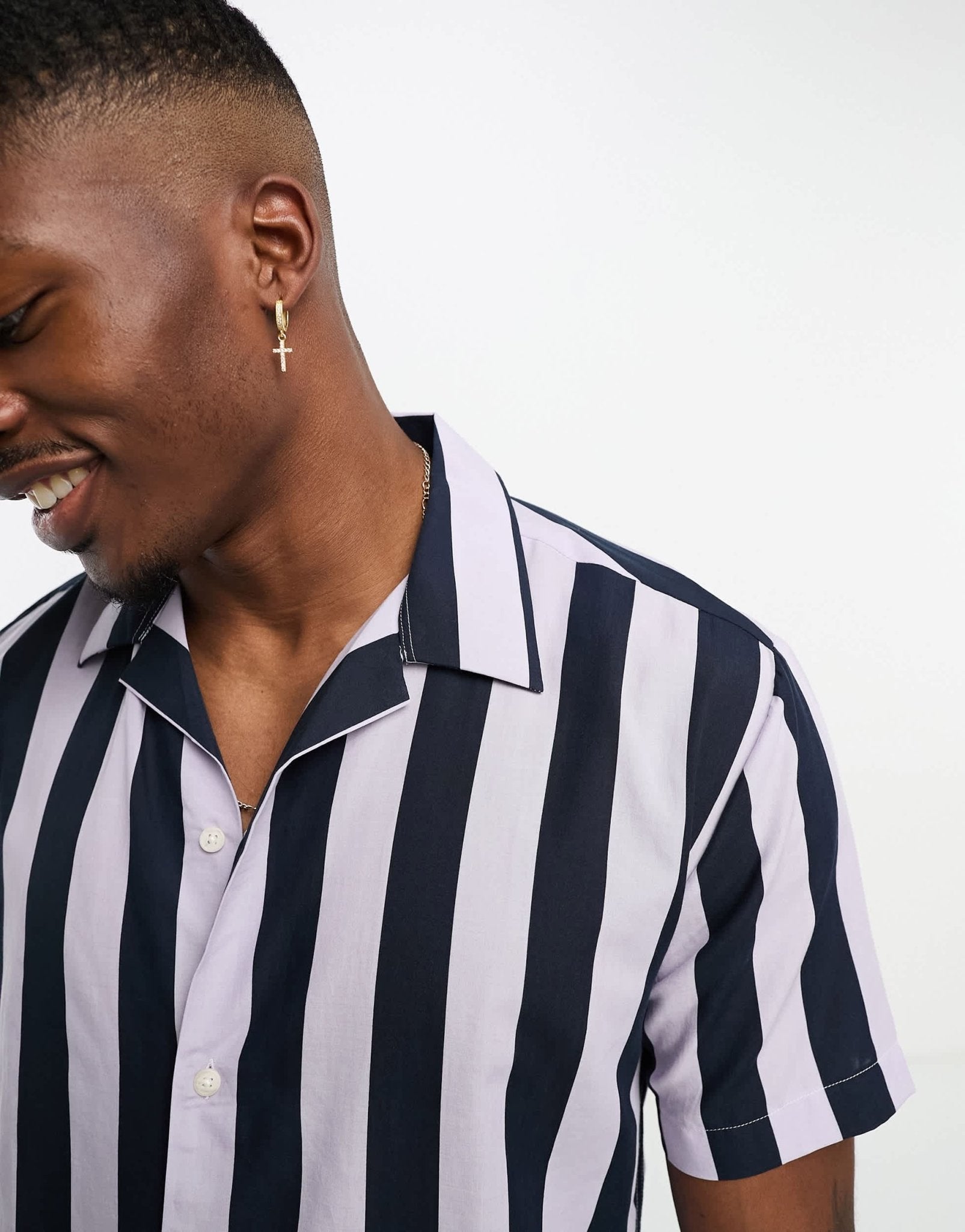 Selected revere collar shirt in navy lilac stripe - ASOS Sample Sale EU Store