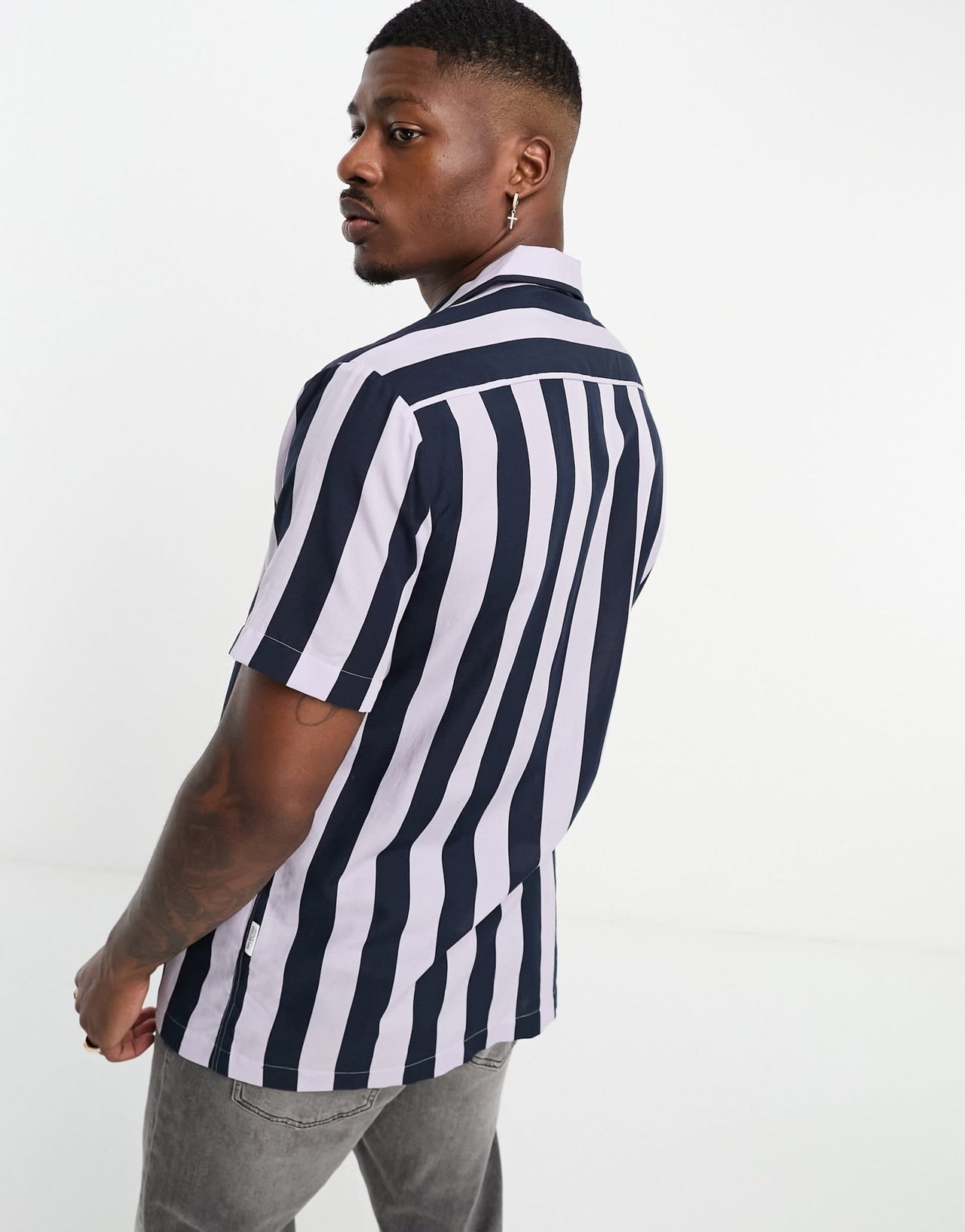 Selected revere collar shirt in navy lilac stripe - ASOS Sample Sale EU Store