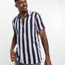 Selected revere collar shirt in navy lilac stripe