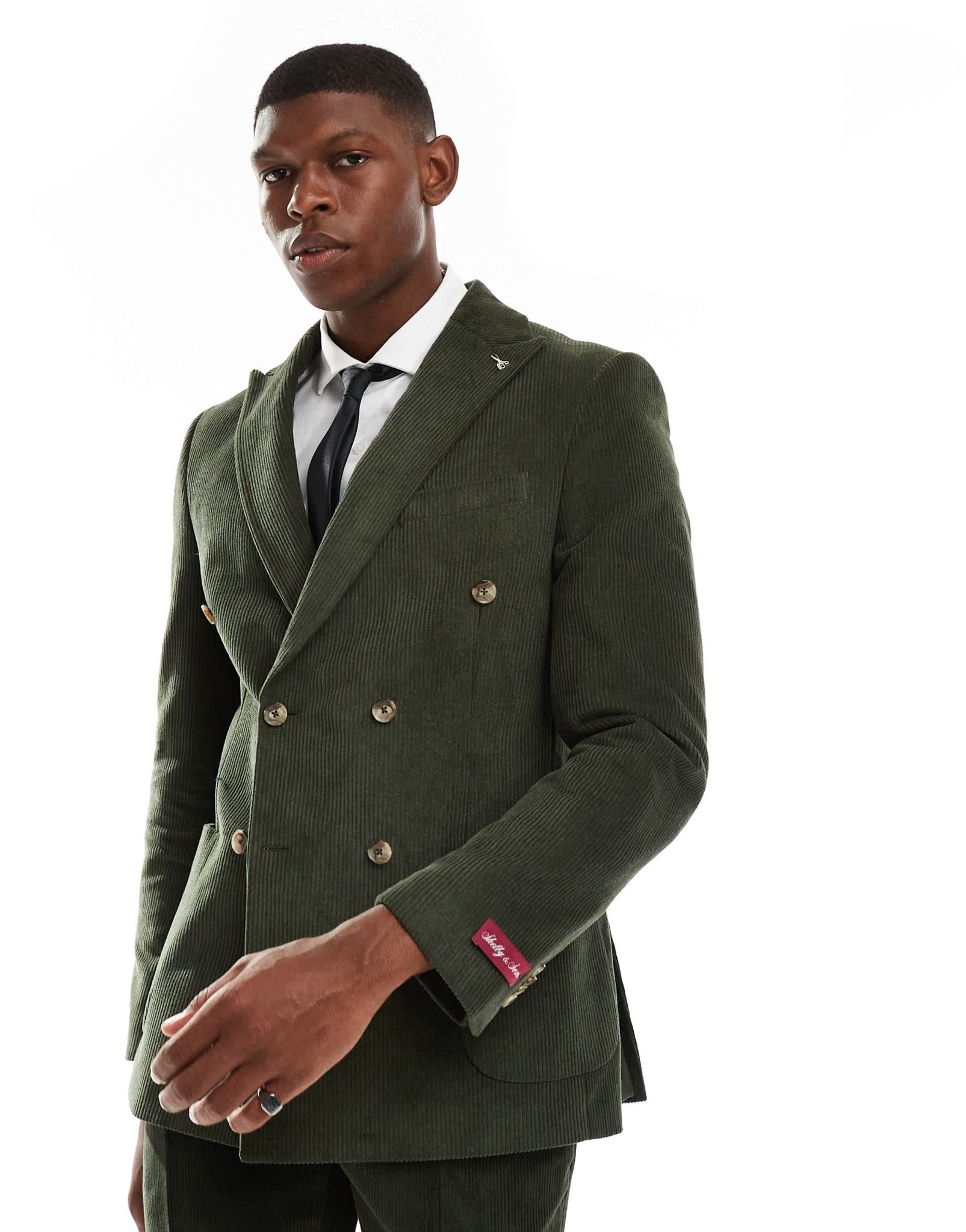 Shelby and Sons cord double breasted slim blazer co - ord in khaki - ASOS Sample Sale EU Store