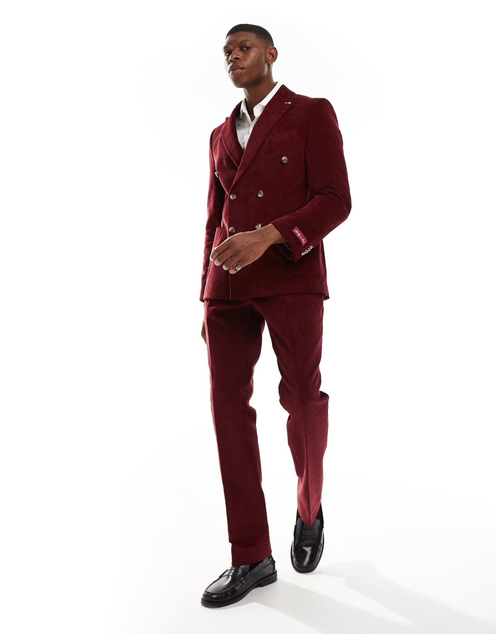 Shelby and Sons double breasted slim cord blazer in deep red co - ord - ASOS Sample Sale EU Store