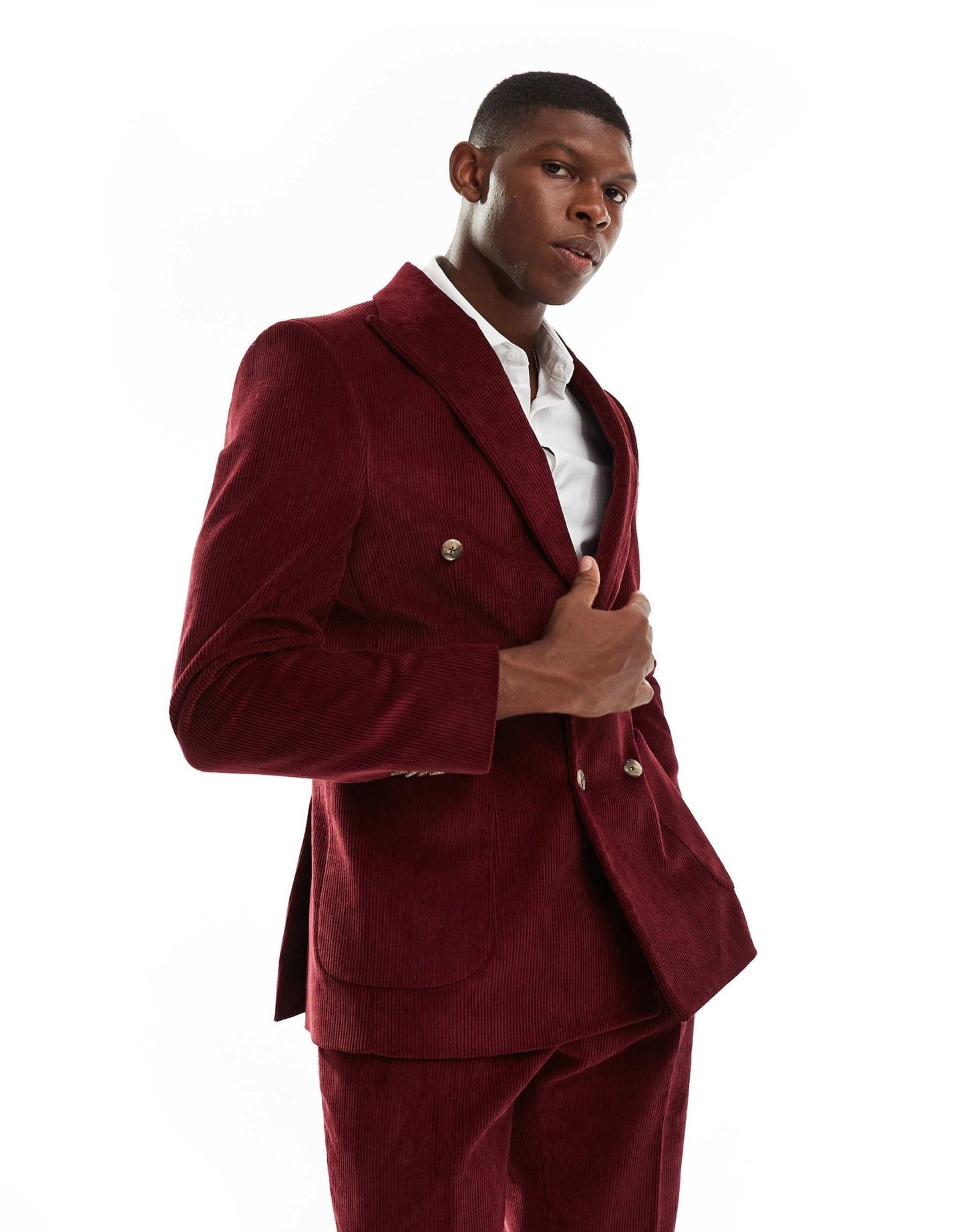 Shelby and Sons double breasted slim cord blazer in deep red co - ord - ASOS Sample Sale EU Store