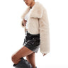 Simmi cropped faux fur oversized collar jacket in beige