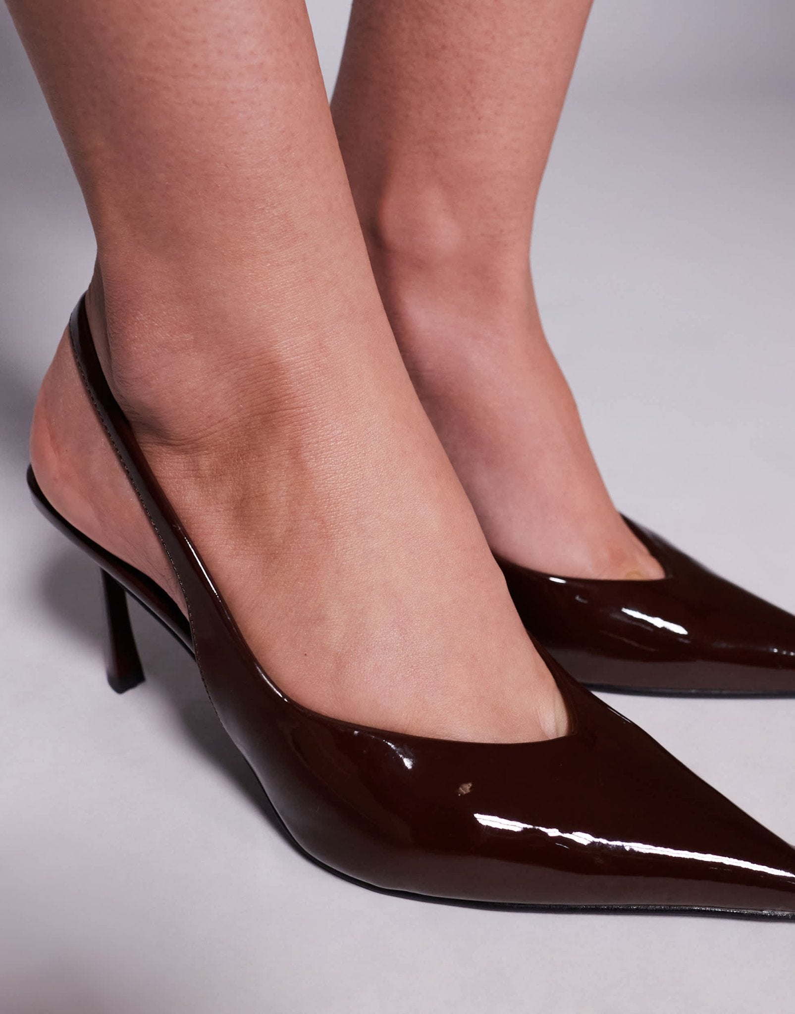 Simmi London Layana Wide Fit sling back court shoe in patent brown - ASOS Sample Sale EU Store