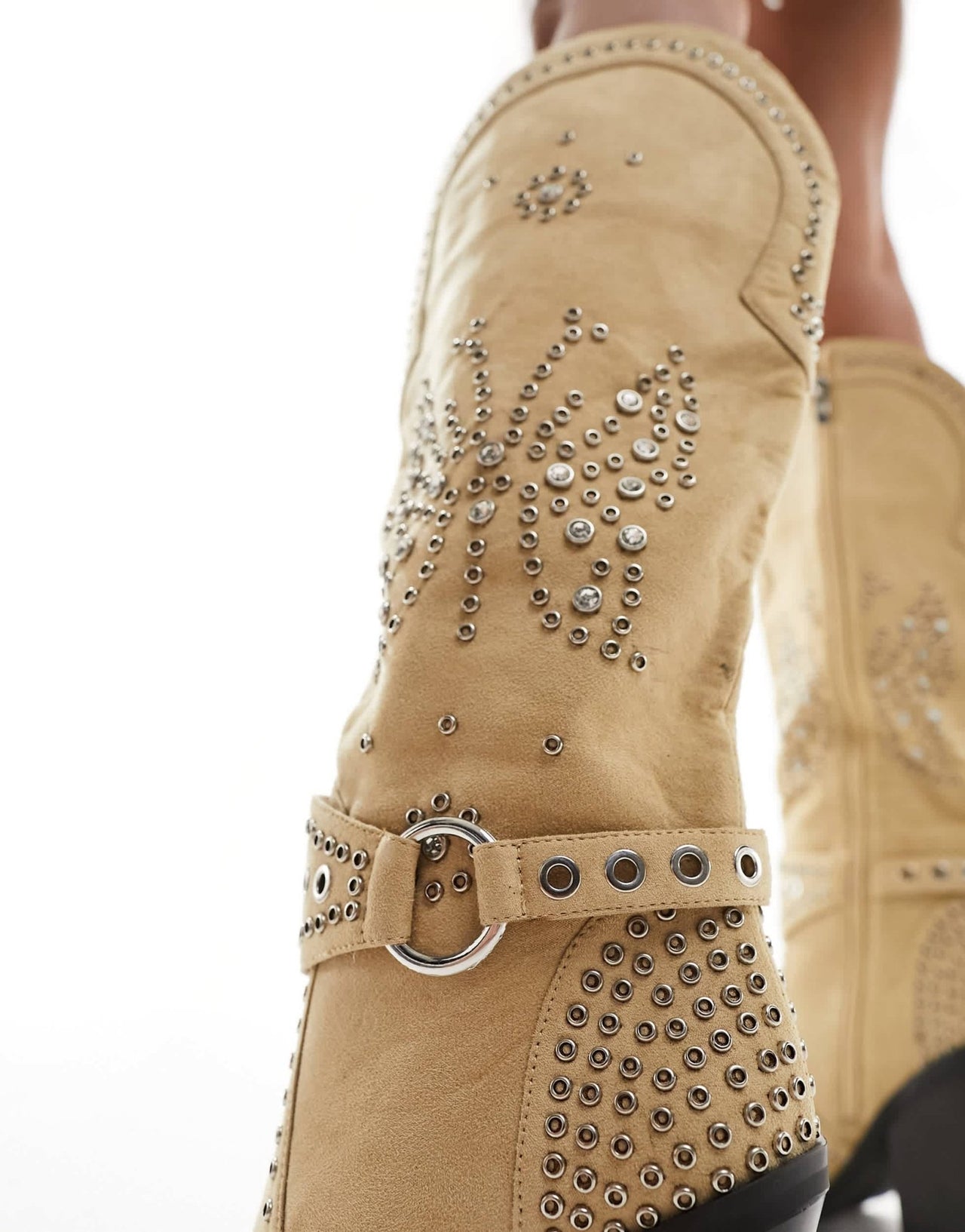 Simmi London Wide Fit Delano butterfly embellished western boot in taupe micro - ASOS Sample Sale EU Store