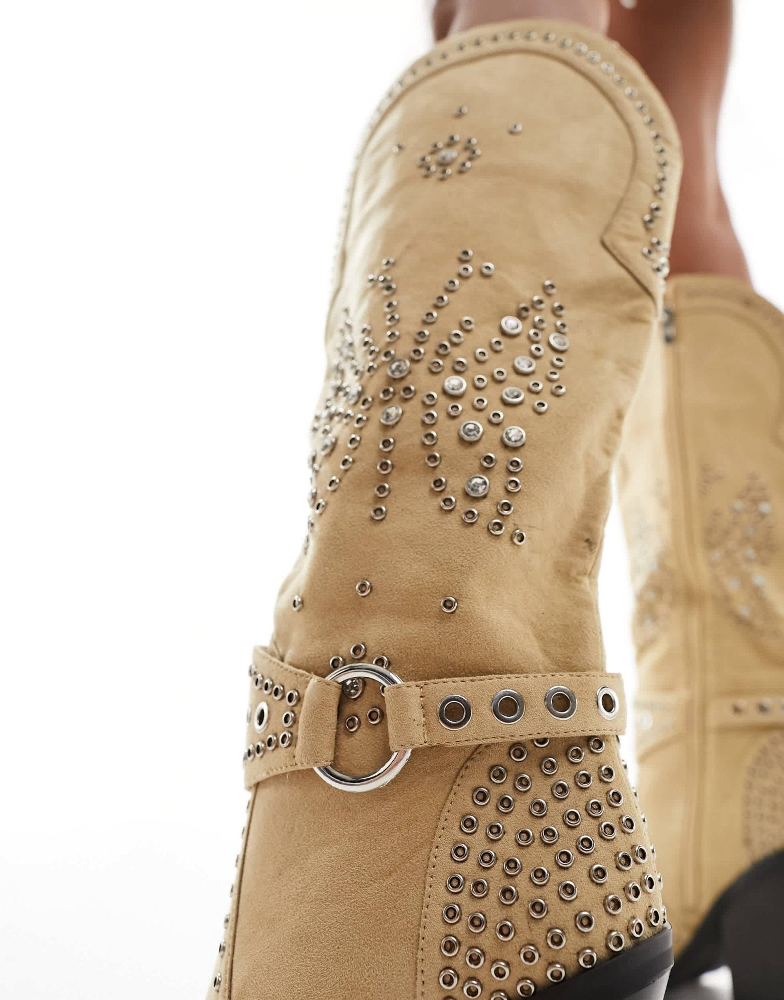 Simmi London Wide Fit Delano butterfly embellished western boot in taupe micro - ASOS Sample Sale EU Store