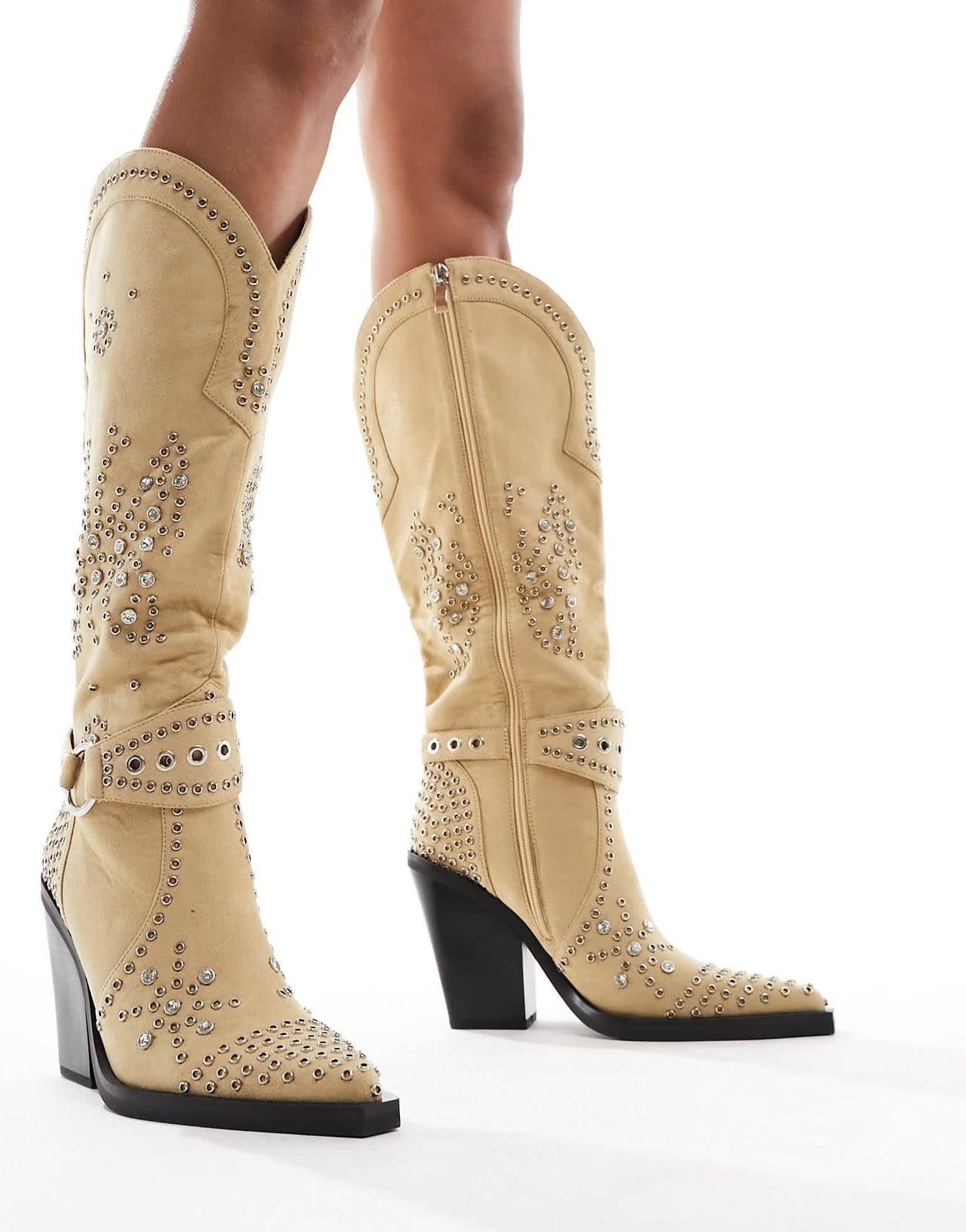 Simmi London Wide Fit Delano butterfly embellished western boot in taupe micro - ASOS Sample Sale EU Store
