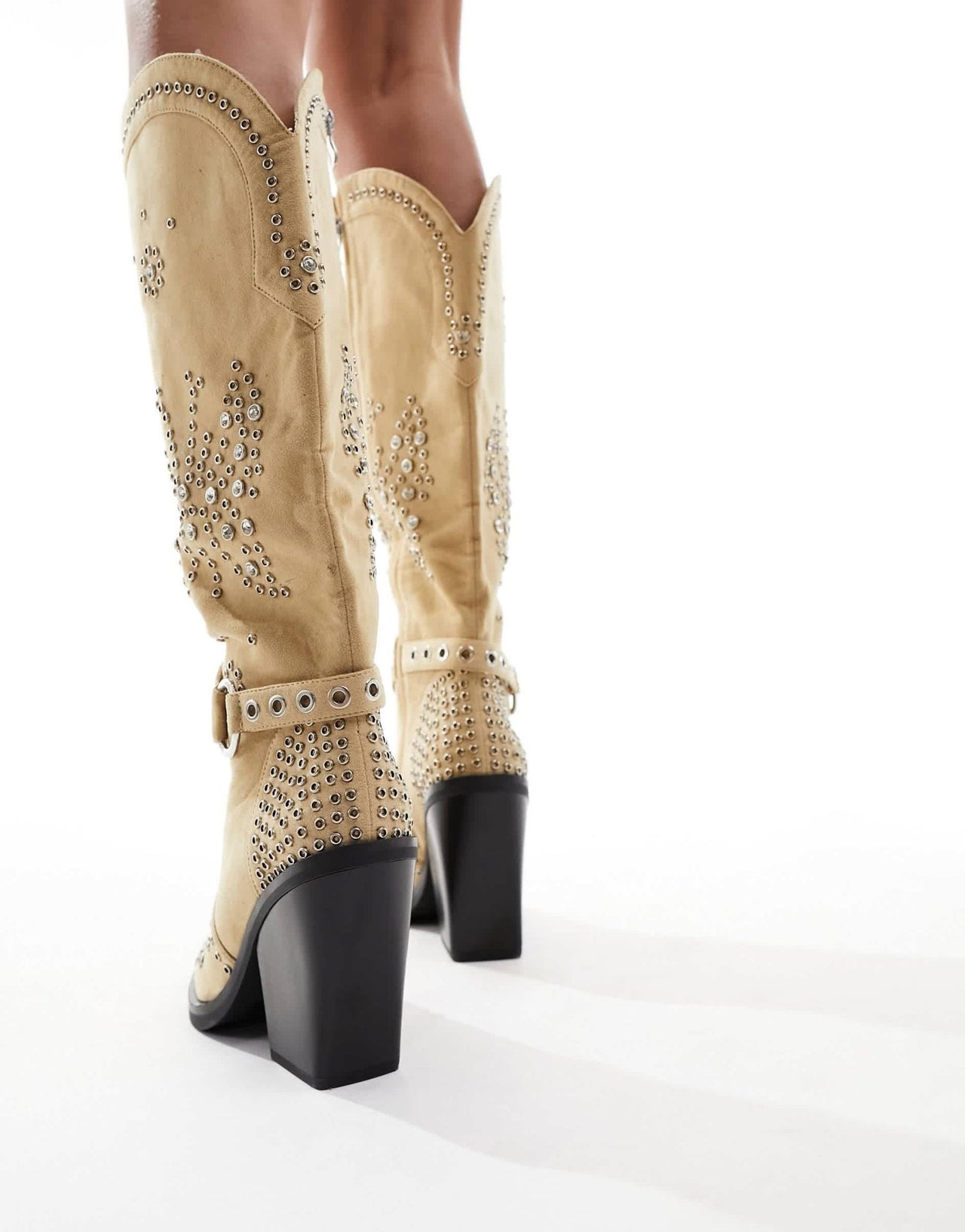 Simmi London Wide Fit Delano butterfly embellished western boot in taupe micro - ASOS Sample Sale EU Store