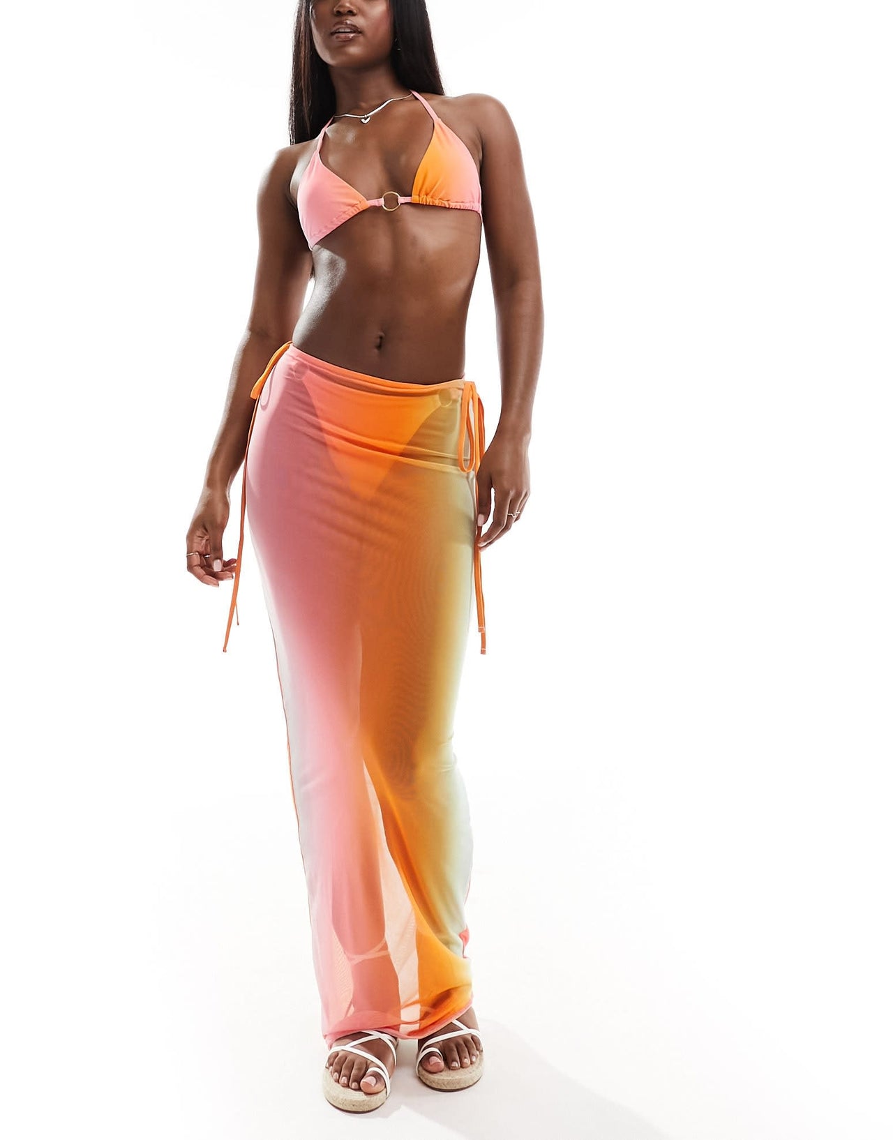 Simmi mesh column beach skirt co - ord in pink and orange ombre - ASOS Sample Sale EU Store