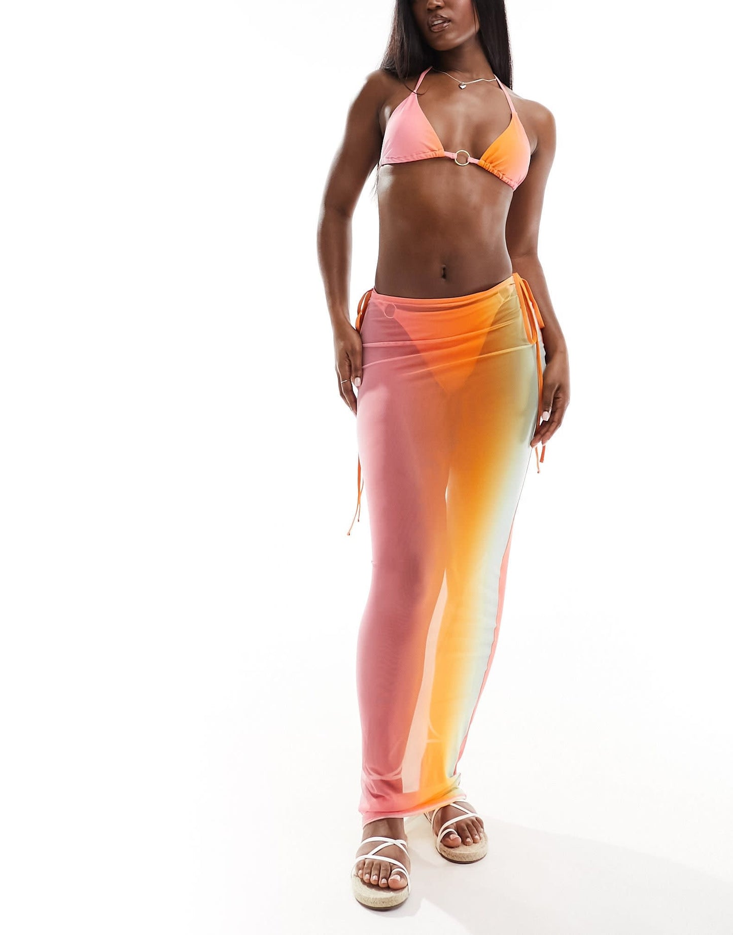 Simmi ring detail triangle bikini top co - ord in pink and orange ombre - ASOS Sample Sale EU Store