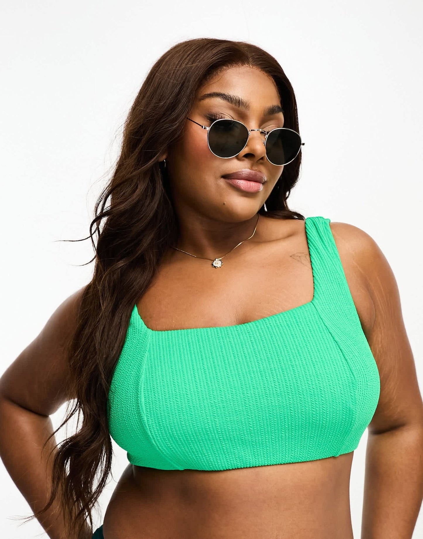 Simply Be square neck crinkle bikini top in bright green - ASOS Sample Sale EU Store