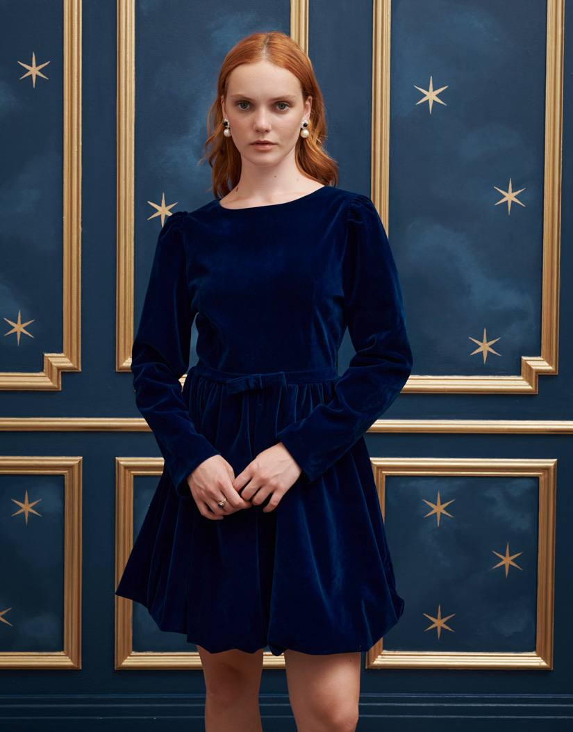 Sister Jane velvet puffball mini dress in midnight navy - ASOS Sample Sale EU Store
