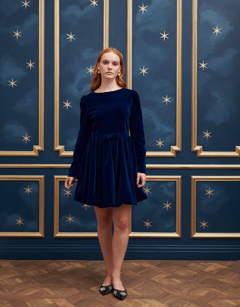 Sister Jane velvet puffball mini dress in midnight navy - ASOS Sample Sale EU Store