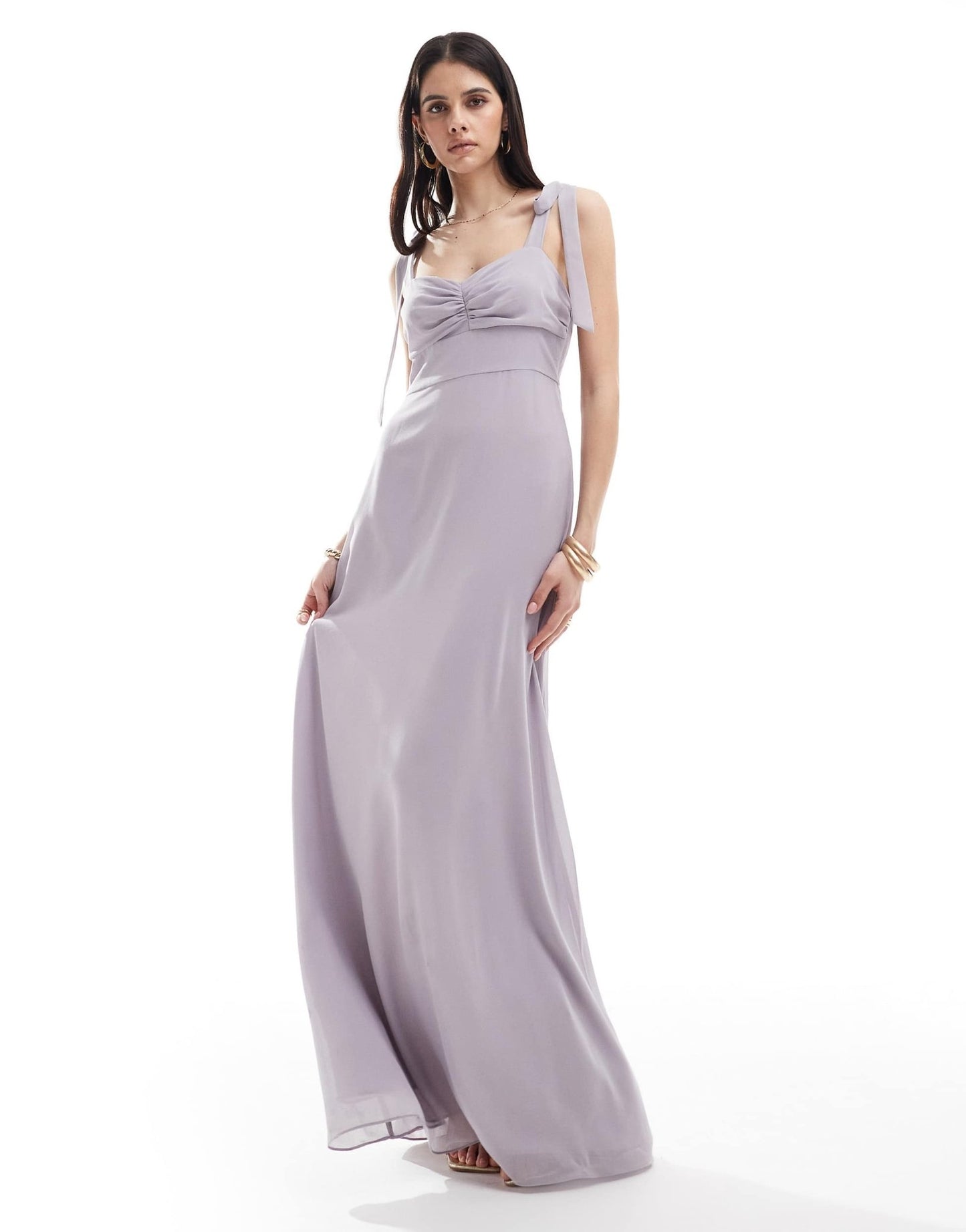 Six Stories Bridesmaid bow shoulder chiffon maxi dress in lilac - ASOS Sample Sale EU Store