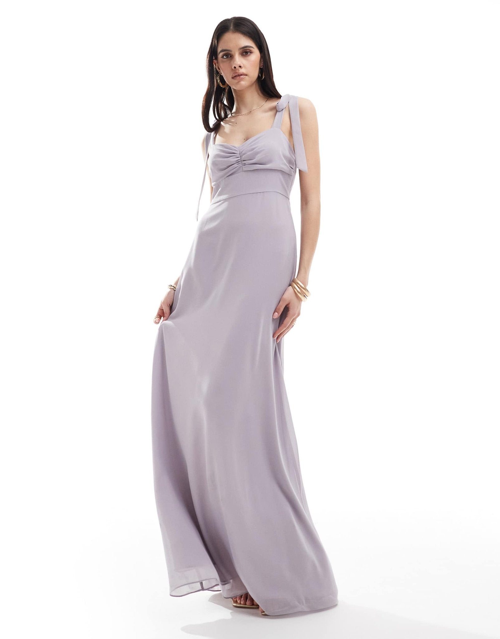 Six Stories Bridesmaid bow shoulder chiffon maxi dress in lilac - ASOS Sample Sale EU Store