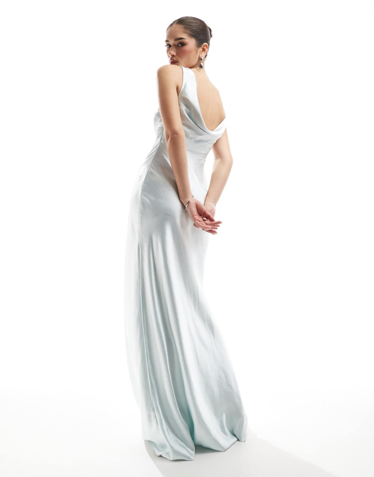 Six Stories Bridesmaid cowl back satin maxi dress in ice blue - ASOS Sample Sale EU Store